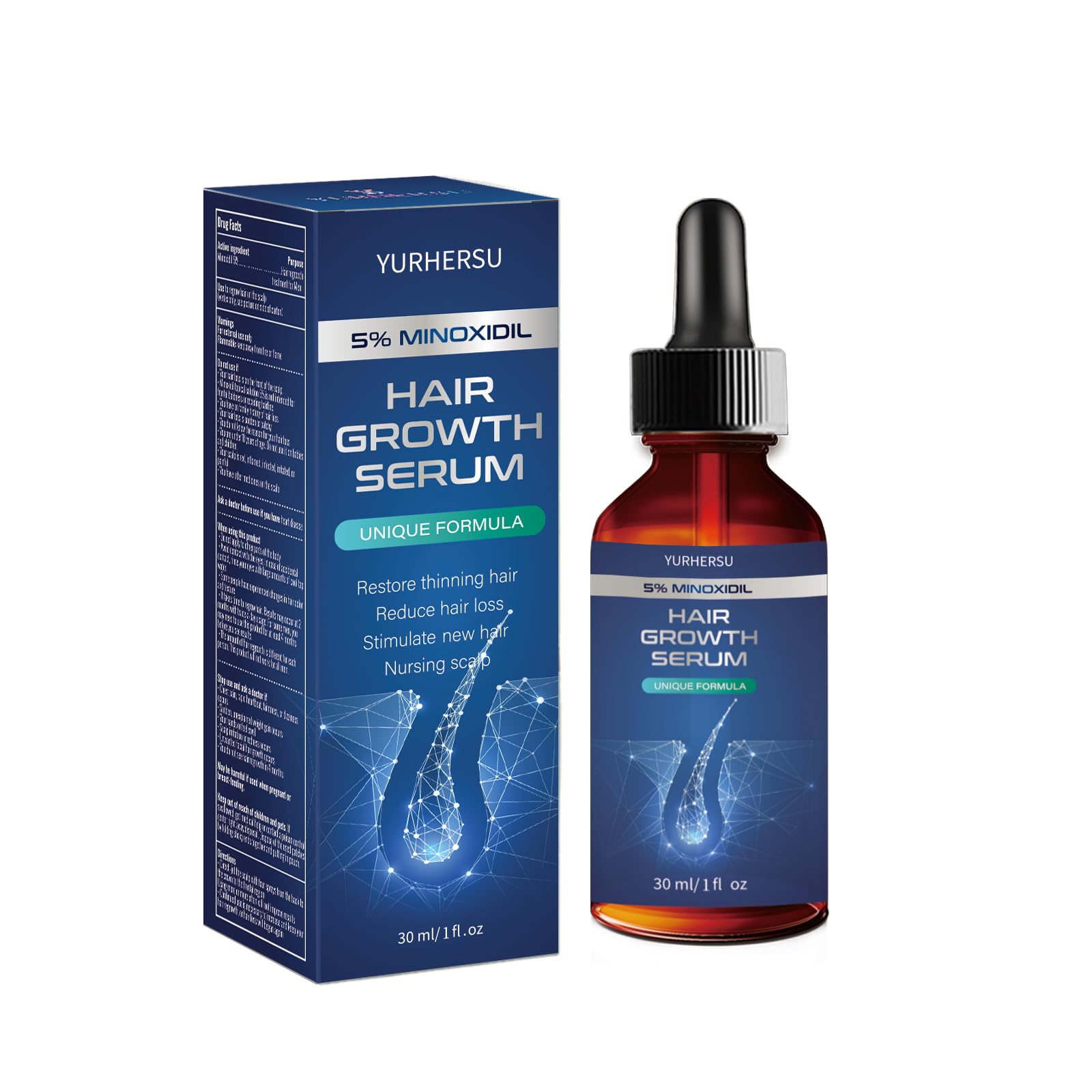 Hair Growth Serum with 5% Minoxidil, Restore Thinning Hair Reduce Hair Loss, Stimulate New Hair Nursing Scalp for Women Men Get Stronger Thicker Longer Hair or Beard-60ml