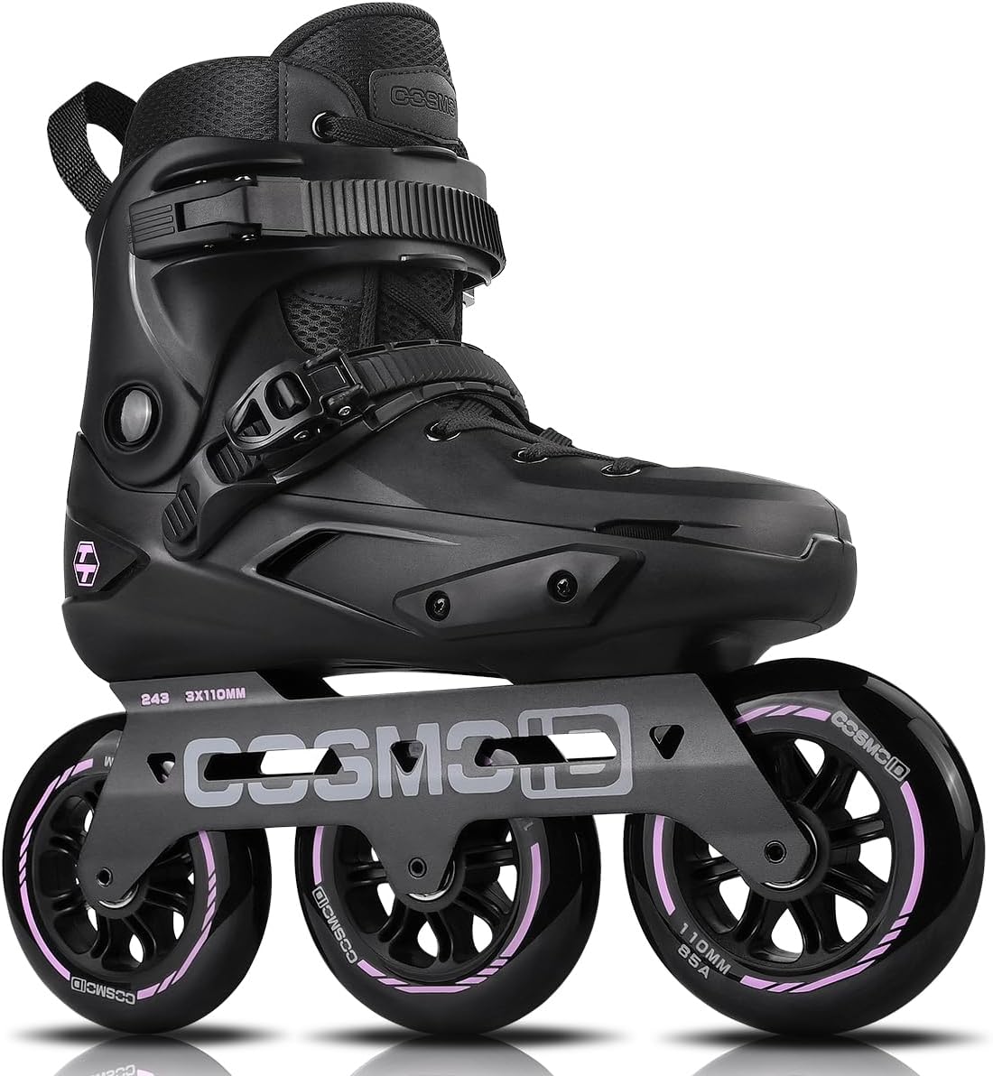 Adult Inline Skate - COSMOID High Performance Roller Skates Blades for Women & Men, 3 Wheels 110mm Metal Frame,Indoor Outdoor and Fitness Black,Size 5-14.5