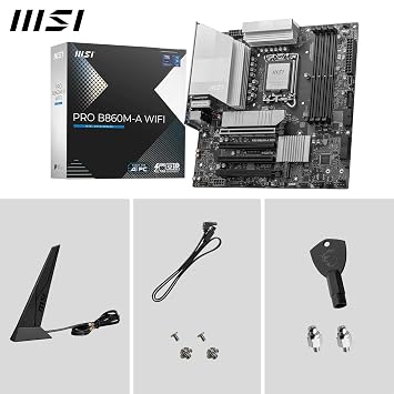 MSI PRO B860M-A WiFi Motherboard, mATX - Supports Intel Core Ultra Processors (Series 2), LGA 1851-12 DRPS, DDR5 Memory Boost (8600+ MT/s OC), PCIe 5.0 x16 & 4.0 x16, M.2 Gen5, Wi-Fi 7, 5G LAN