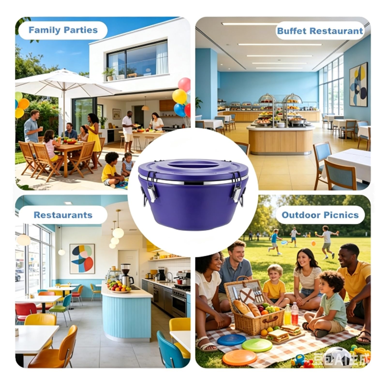 Contenedor de alimentos aislado Cubo aislado cubitera | Calentador de alimentos comercial frío y caliente, for fiestas, picnics, cafeterías