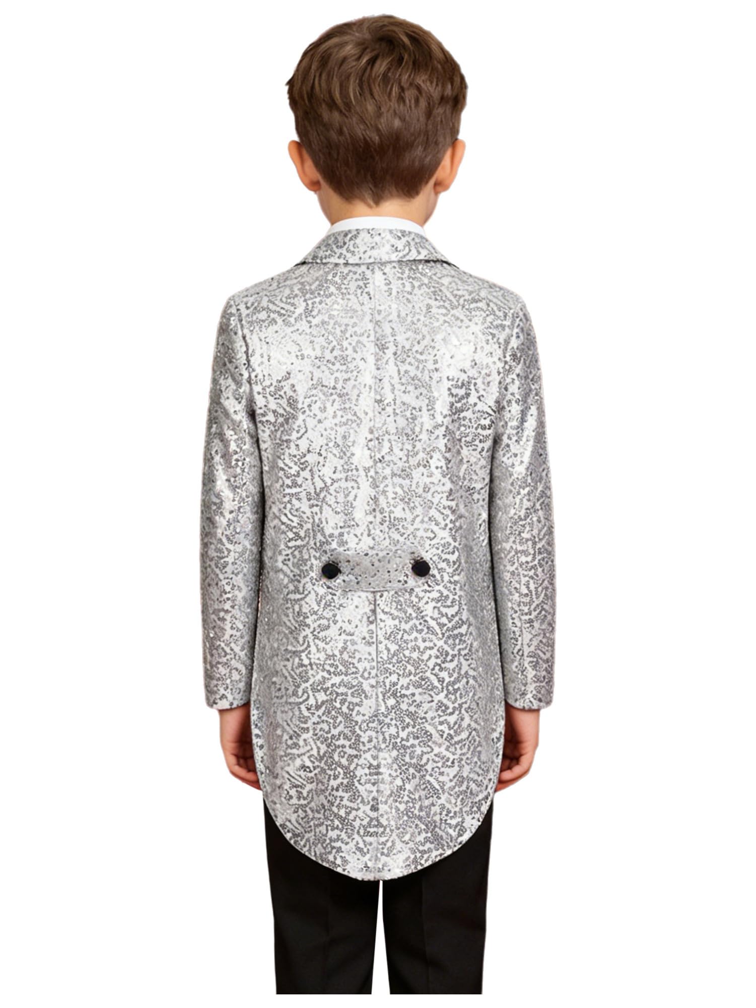 IEFIEL Esmoquin de Lentejuelas para Niño Chaqueta de Fiesta Vestir Formal de Boda Cóctel Chaqueta de Mago Disfraz de Fiesta Carnaval 5-16 Años Plateado 11-12 años