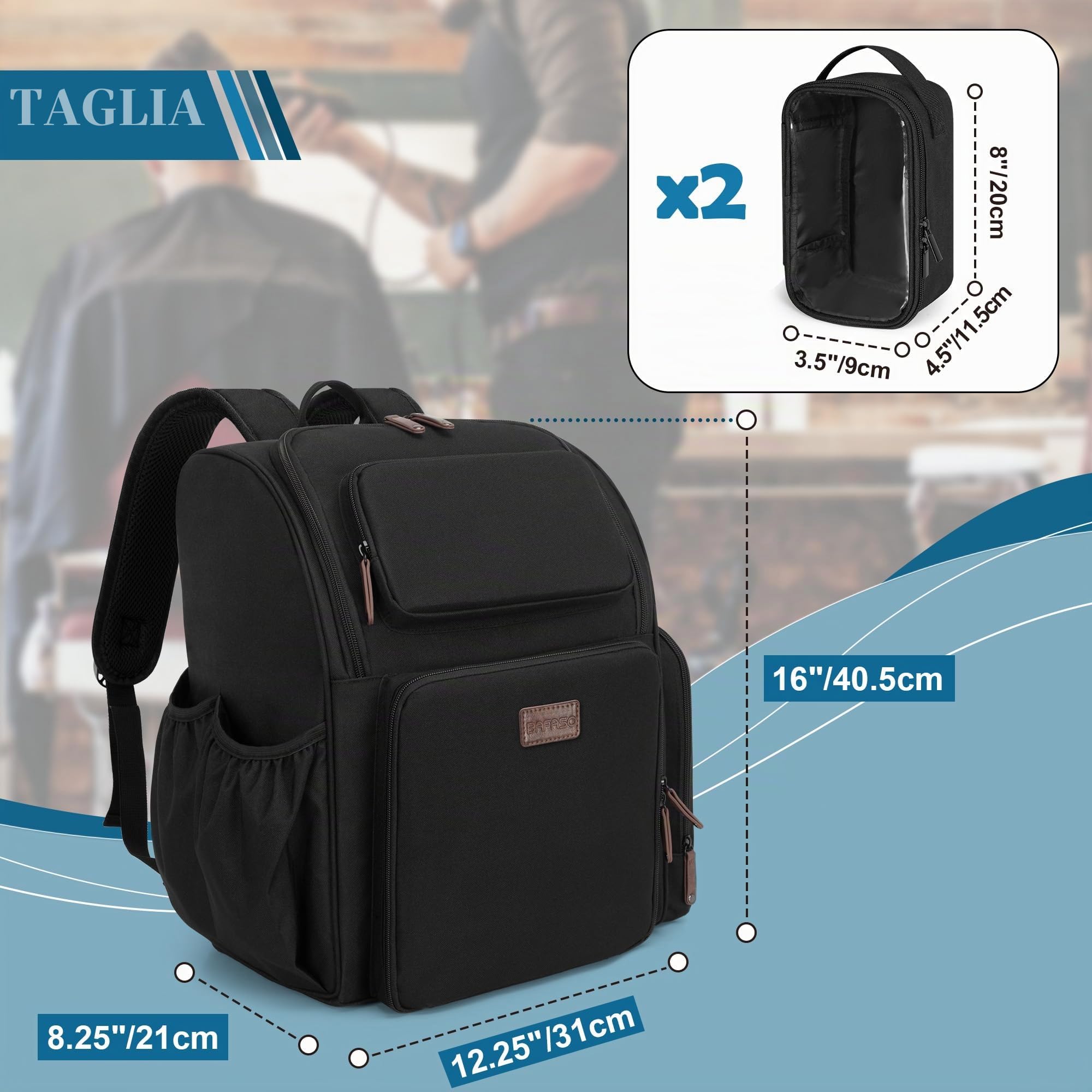 BAFASO Zaino da Barbiere Isolata, Borsa da Parrucchiere con Divisorio Semi-staccabile e 2 Tasche Rimovibili, Borsa per Attrezzi da Parrucchiere (Nessun Accessorio), Nero