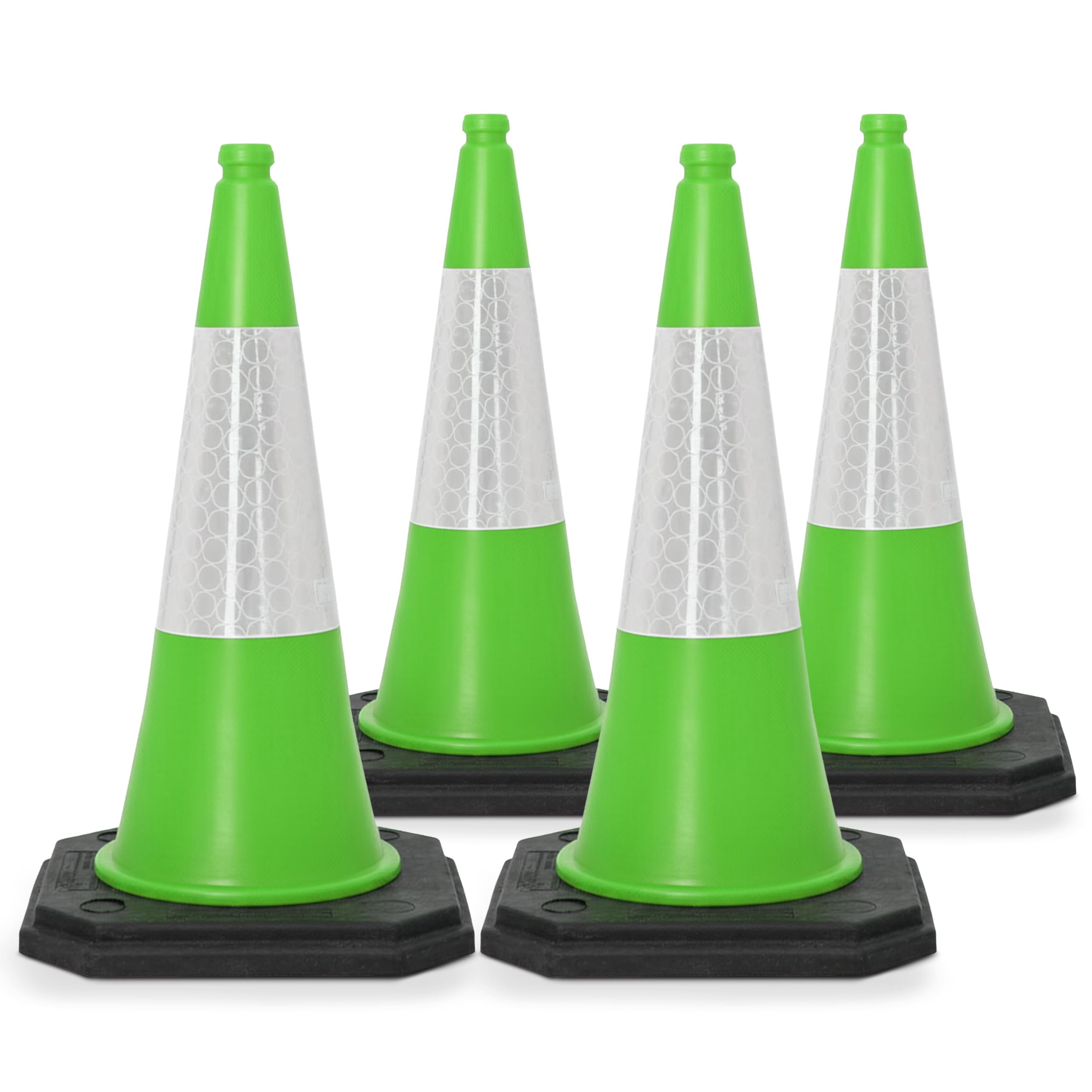 Street Solutions UK Green Traffic Cones 750mm Pack of 4 - Heavy Duty Road Cones Large, Wind Resistant High Reflectivity No Parking Cones
