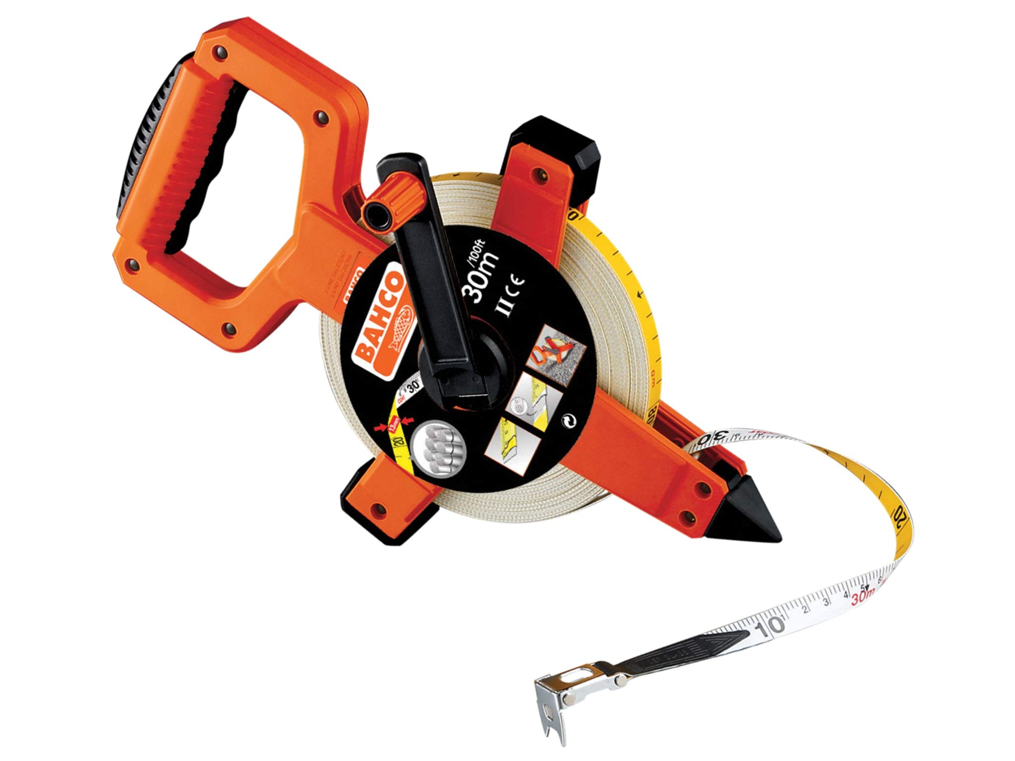 Bahco LTS Open Reel Fiberglass Tape Measure Imperial & Metric 100ft / 30m 13mm