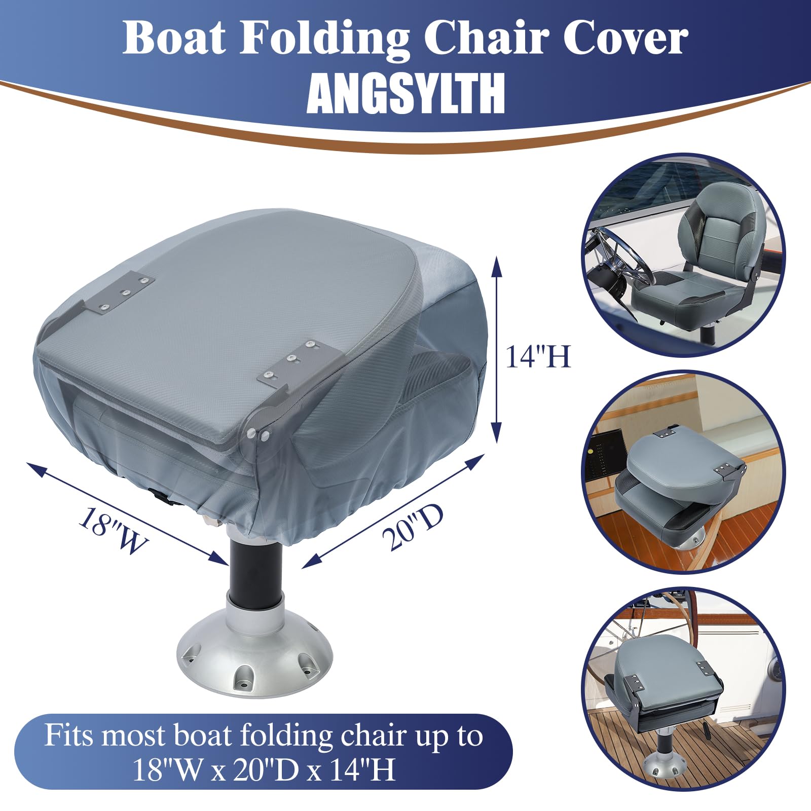 2 Pack Boat Seat Covers - Waterproof 600D Heavy Duty Boat Folding Chair Cover - 18W x 20D x 14H inch, Grey.