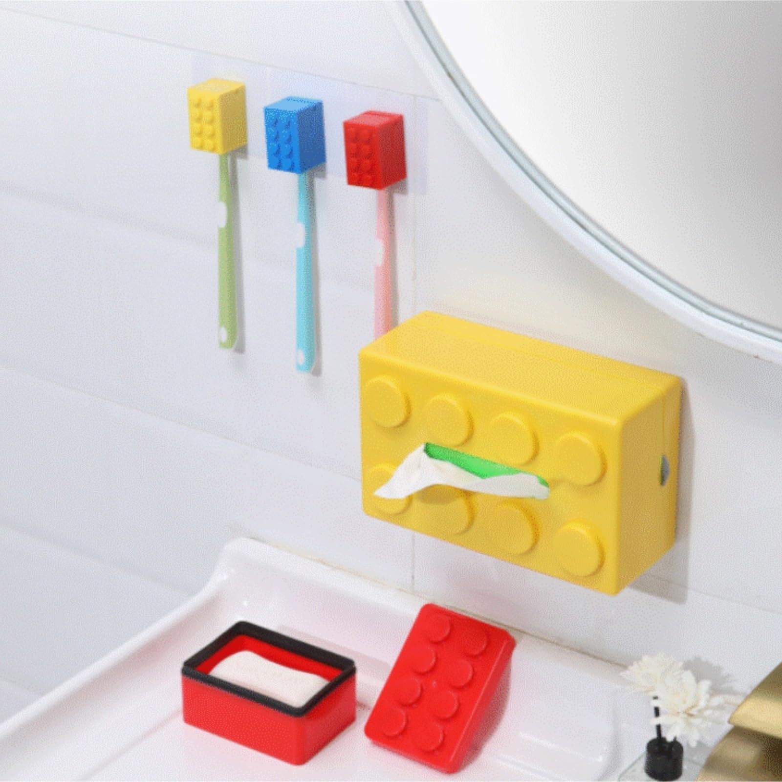 Portacepillos De Dientes para Baño Y Ducha Tenedor Montado En La Pared del Cepillo De Dientes Ningún Diseño Forma Bloque Requerido Perforación(Blue)
