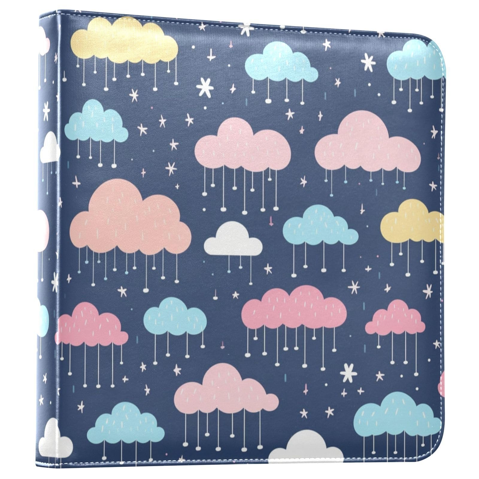 JIPONI Funny Clouds in Rain Large Photo Album, DIY Leather Cover Scrapbook Albums for 4x6 5x7 6x8 Pictures, Self Adhesive Memory Book for Wedding, Baby, Family