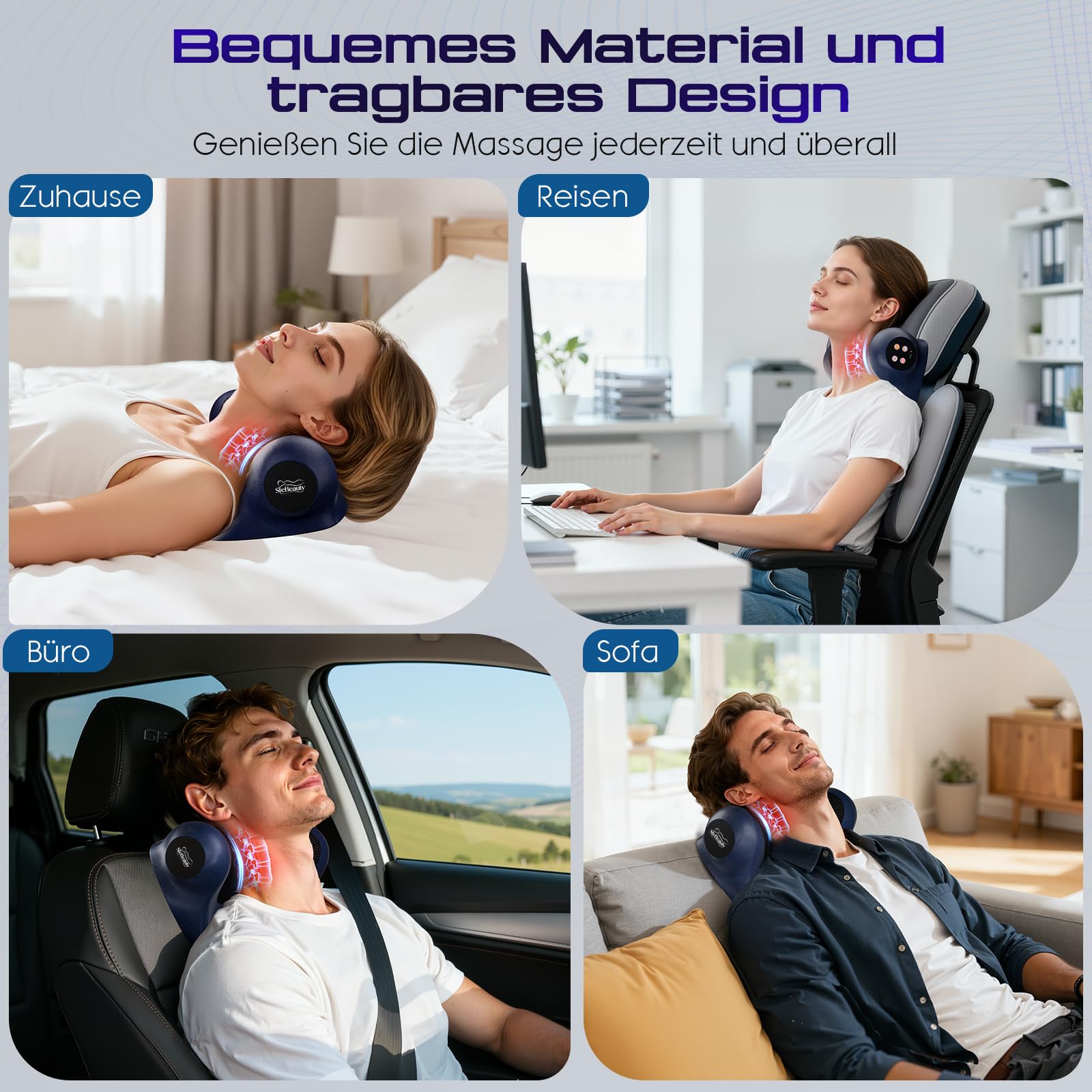 Nackenmassagegerät mit Wärme 3 Temperaturen (41-45°C), 3 Vibrationsmodi kabellos U-Form ergonomisch lindert Nacken Schulter & Rückenschmerzen Massagekissen, Geschenk für Damen Herren Eltern