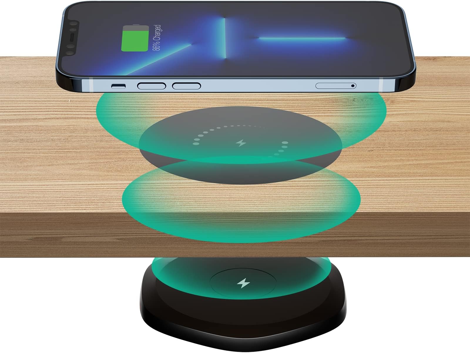 KPON Invisible Wireless Charger - 30mm Under Table QI Charger - Furniture Desk Wireless Charging Station for iPhone 13/12/11/X/8 (QC3.0 Adapter is not Included)