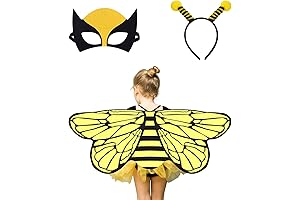 3Pcs Kids Bumble Bee Costume with Headband and Eye Mask Butterfly Wings
