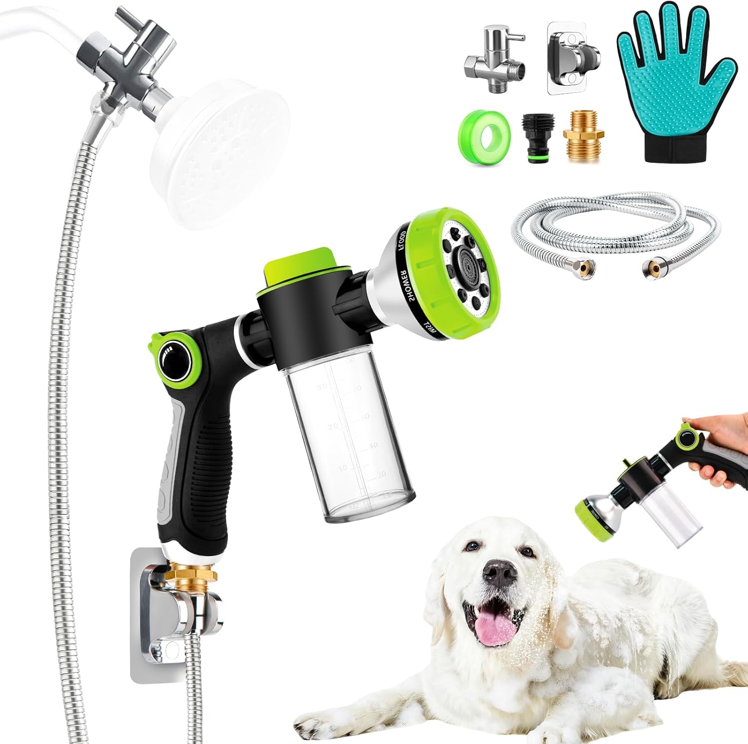 Dog Wash Sprayer Outdoor, Dog Shower Attachment Indoor, Upgrade and Original Garden Hose Nozzle