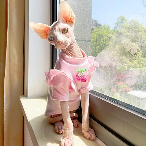 Miniatura 3 de NC Sphynx - Camiseta de algodón transpirable para mascotas con manga abullonada, fresa, para gato esfinge, gato Devon Rex, gato Bambino y gato