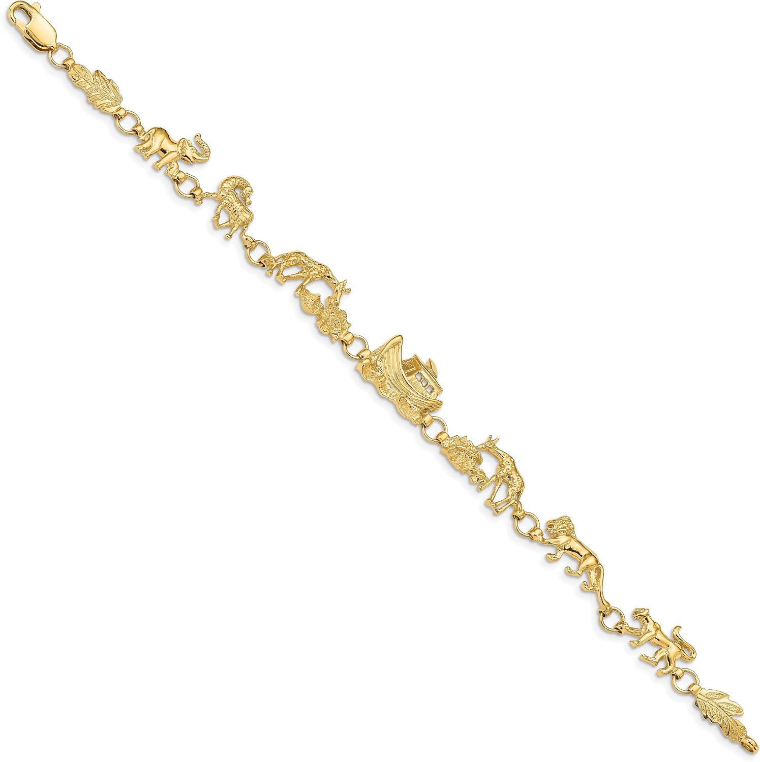 IceCarats 14K Solid Yellow Gold 11mm Chunky Link Chain Noahs Ark Charm Bracelet 7 inch Polished For Her