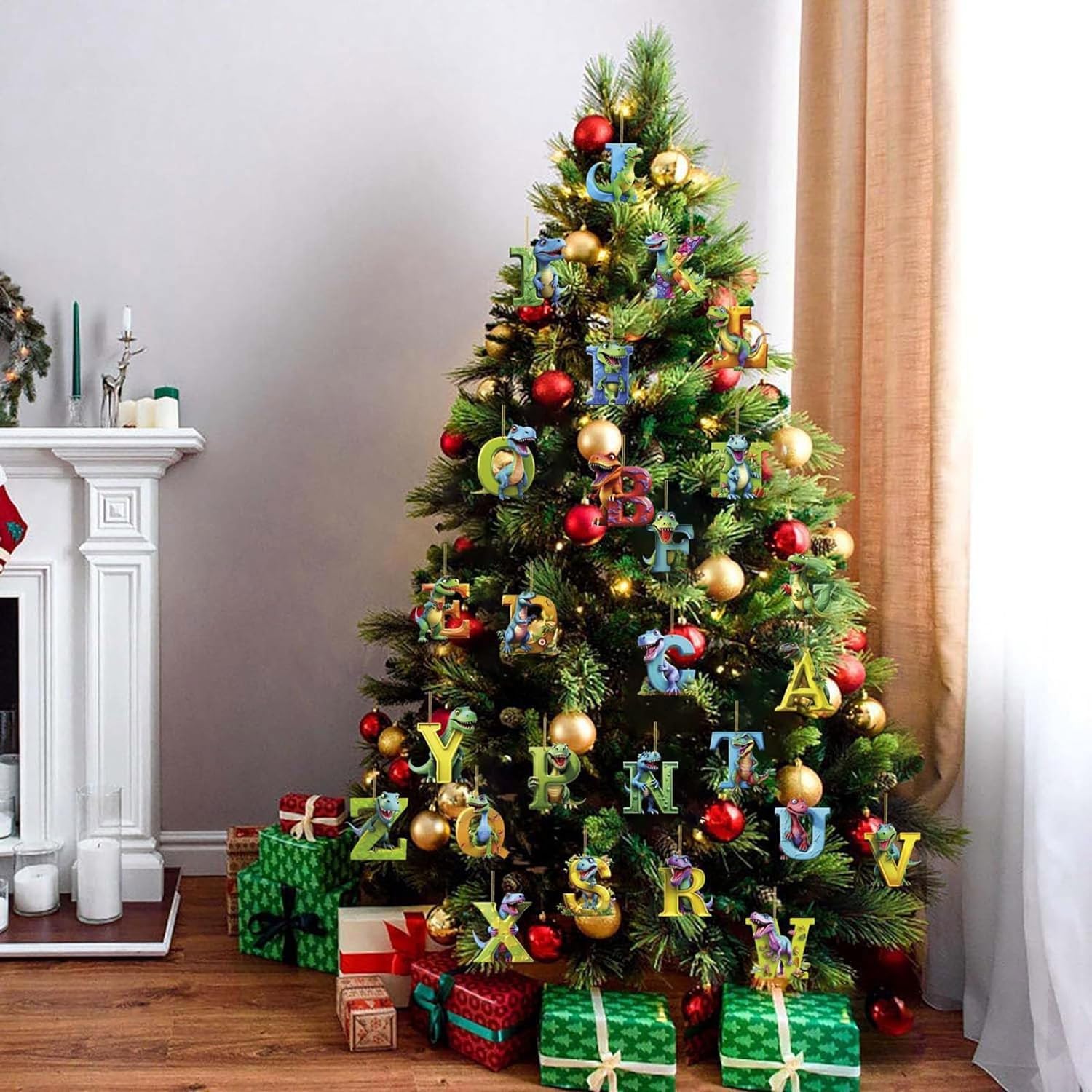 Weihnachten Dinosaurier Glas-Hängedekoration – 26 Buchstaben Mit Dino-Designs, Bunt & Lustig Für Den Weihnachtsbaum
