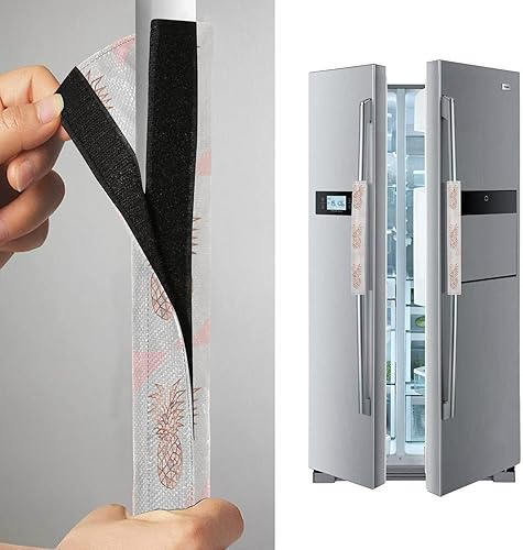 Miniatura 3 de Cubiertas de manija de puerta de refrigerador de piña de oro rosa con textura geométrica rosa, guantes para microondas, lavavajillas, nevera,