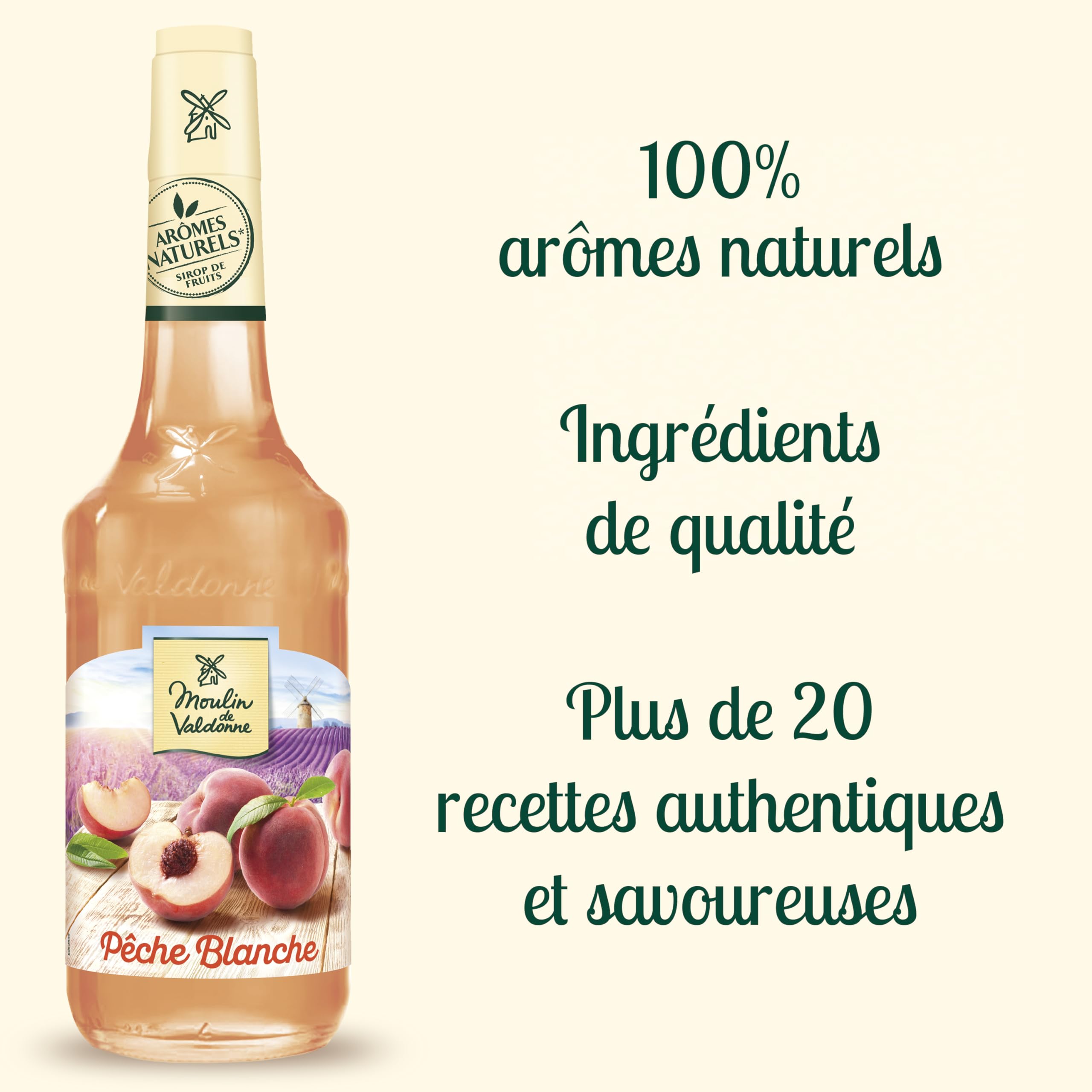 Moulin de Valdonne - Assortiment de Sirop de Grenadine, de sirop de Menthe et de sirop de Pêche Blanche pour boissons rafraîchissantes, cocktail avec ou sans alcool, 3 bouteilles 70 cl
