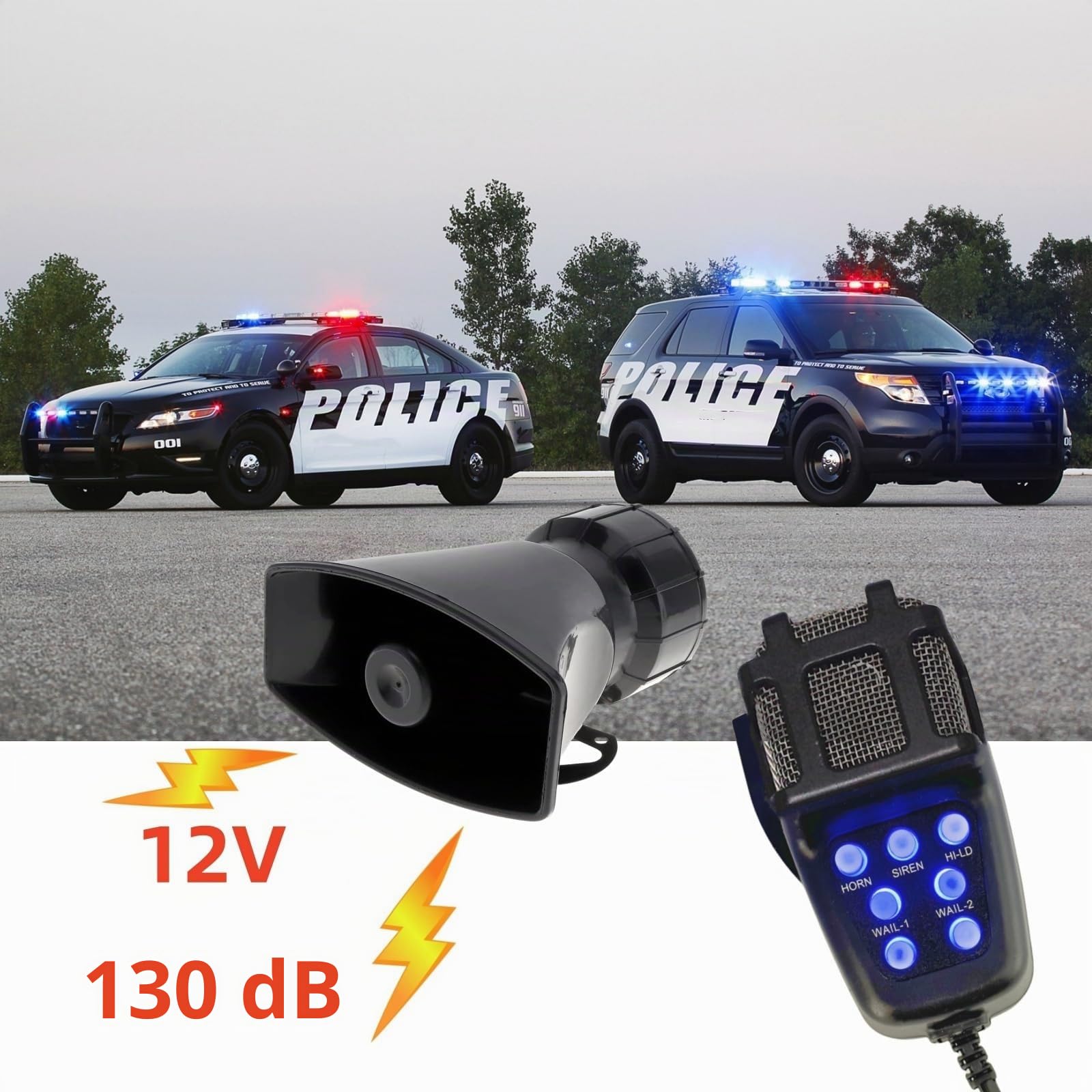 Klaxon de voiture Sirène Klaxon Blu - ray bouton 130db Trompette d'air Amplificateur sonore d'urgence Système de haut - parleurs pa avec microphone 7 tones Car Horn pour 12V camion voiture etc