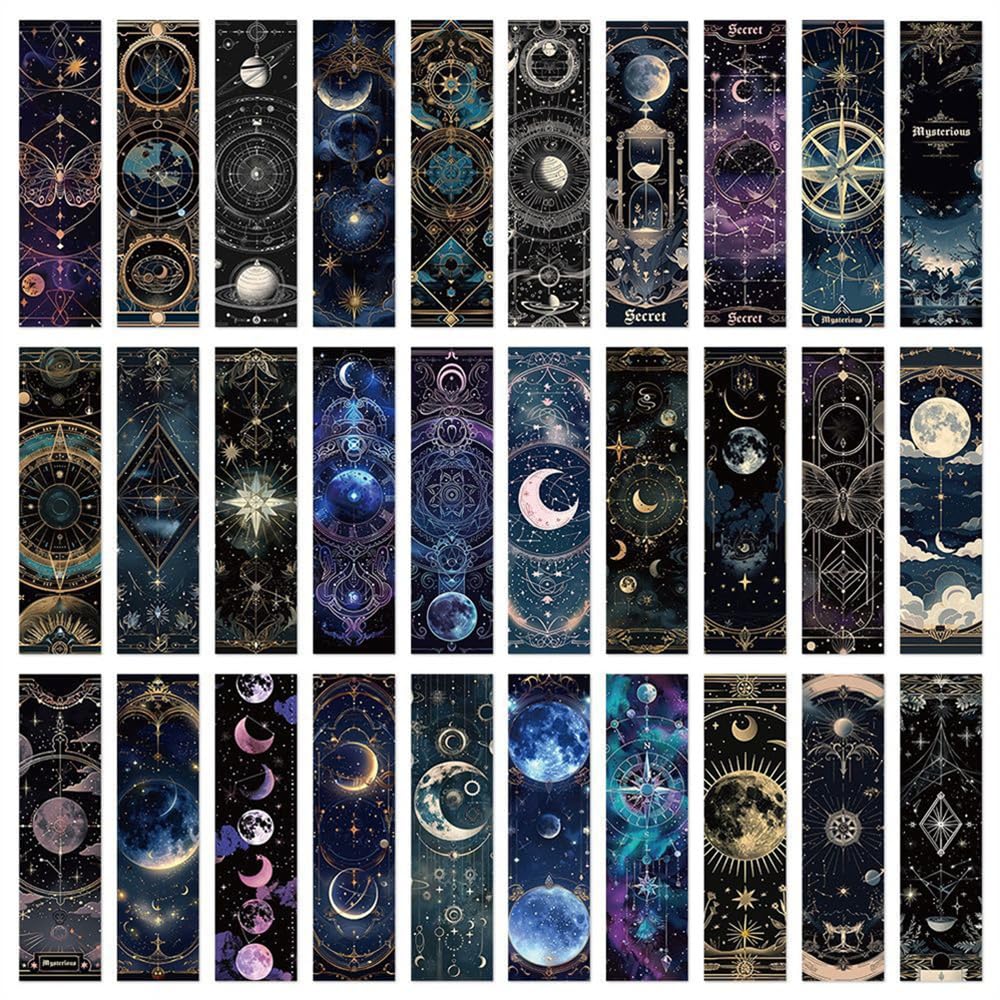 Meecaa 30 PCS Reading Bookmarks, Literary Art Paper Book Marks, Colorful Creative Book Accessories, Great Gifts for Book Lovers Woman Man, Students Reading Fans Reading Lovers (Moon 1)