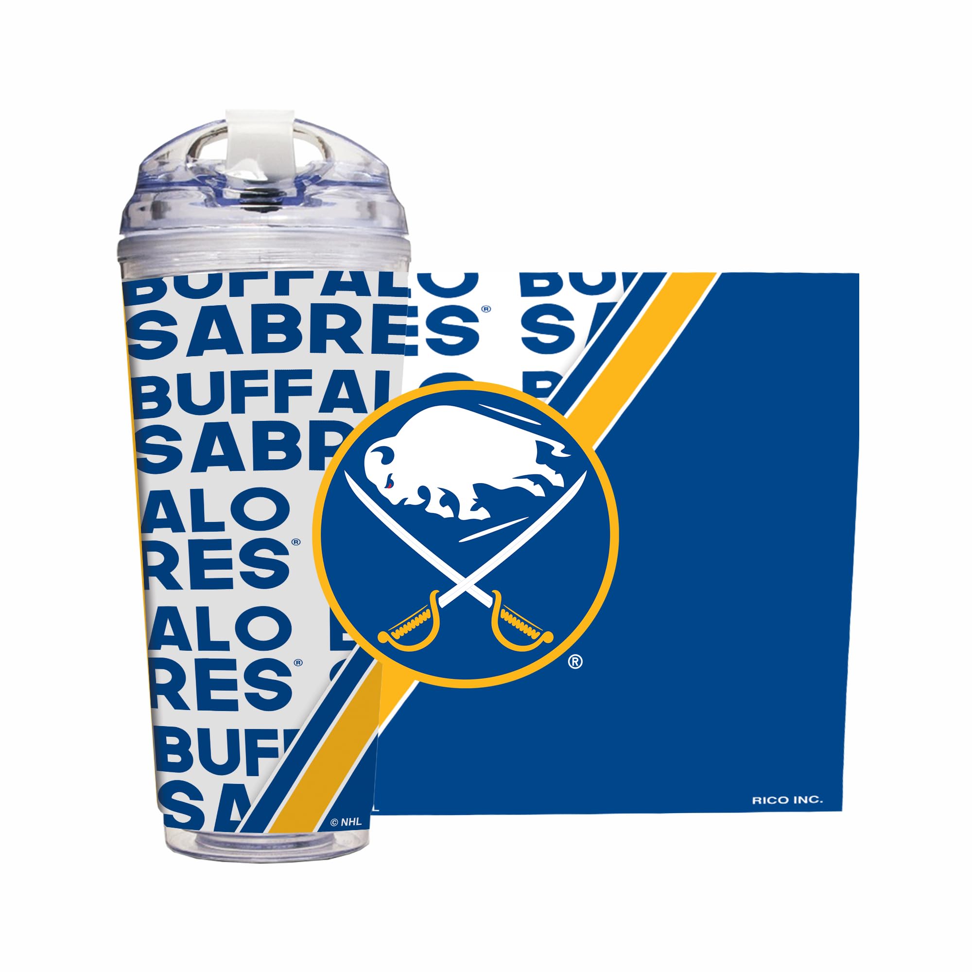Rico Industries NHL Hockey Buffalo Sabres 24oz Acrylic Tumbler with Hinged Lid, Officially Licensed Double Wall Tumbler with Straw
