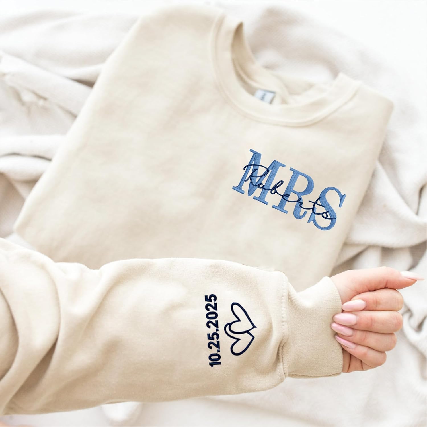 NAZENTI Personalized Embroidered Bride Sweatshirt, Mrs. Shirts Gifts, Bridesmaid Tshirt, Bridal Shower, Bachelorette, Wedding - Image 2