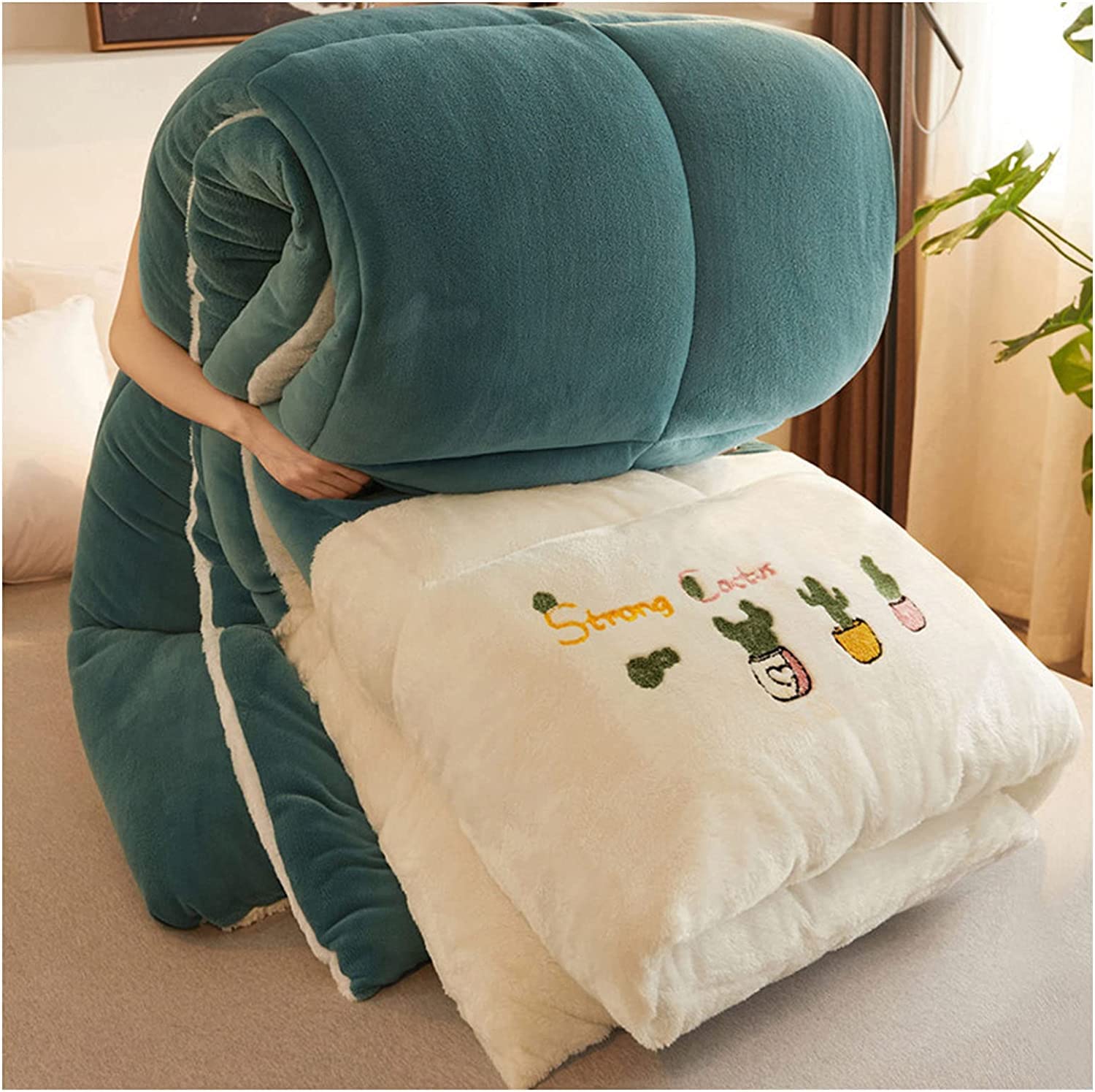 LLiuvcc Thick Warm Cashmere Blanket Bedding Hollowfiber Quilts, Duvet, Winter Quilt Thicken Lamb Cashmere Duvet for Winter Double Bed(D,150x200cm(4KG))