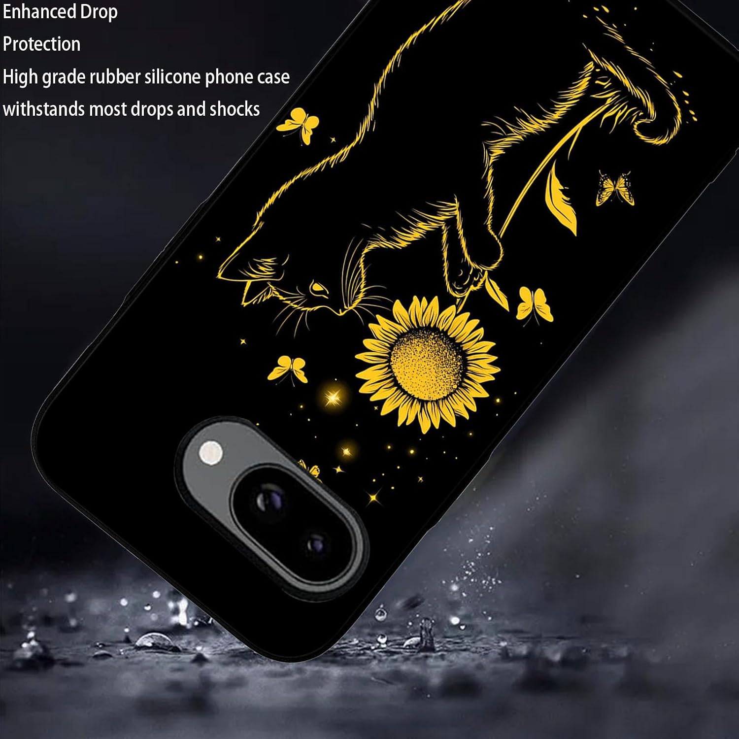 Designed for Pixel 10a Silicone Case,Slim Soft TPU Full-Body Protective Phone Case - Cute Cat and Sunflowers image 2