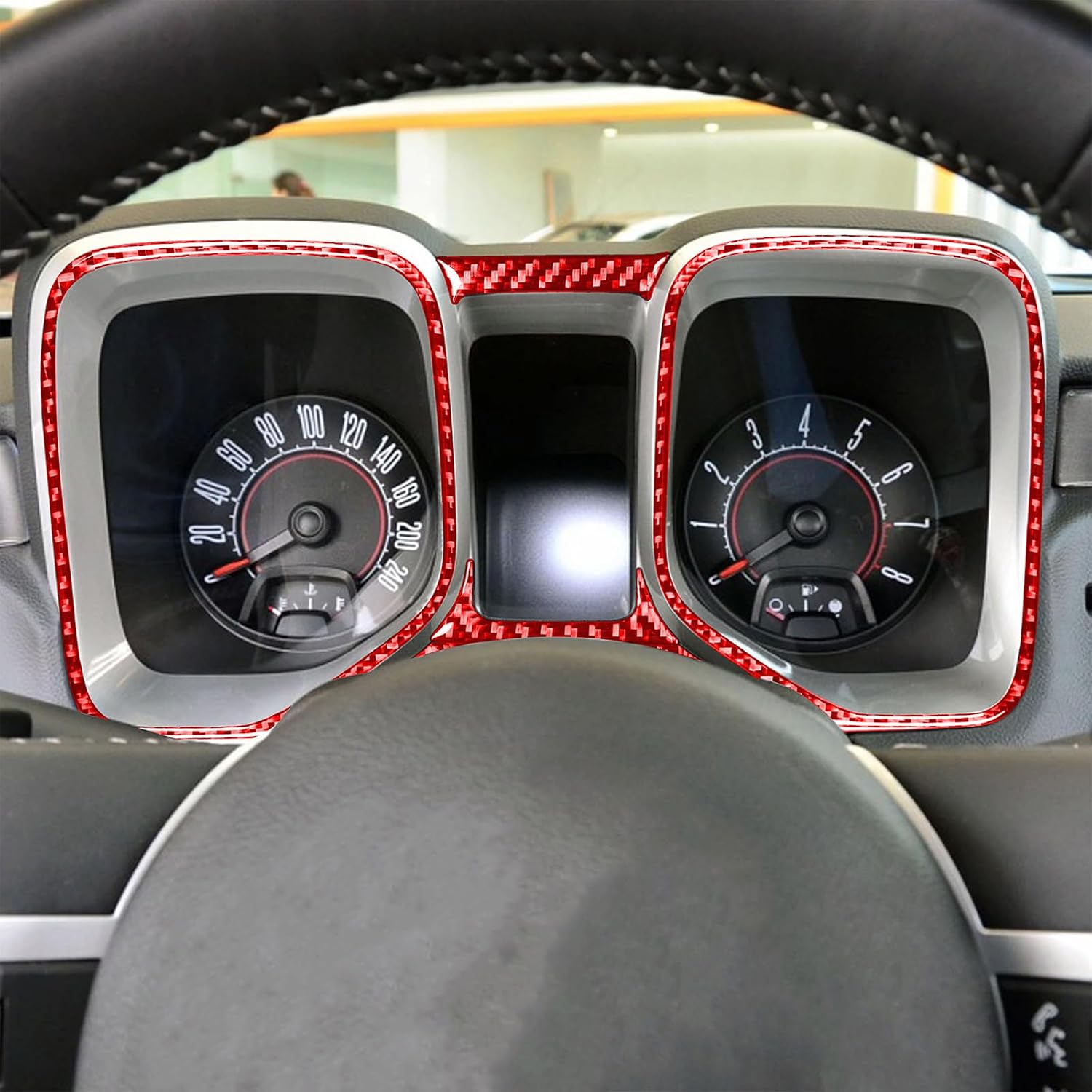 Sport Style Real Carbon Fiber Interior Sticker Compatible with Chevy/Chevrolet Camaro 2010-2015 2011 2012 2013 2014 Car Speedometer Frame Trim Accessories Decal 5pcs Red