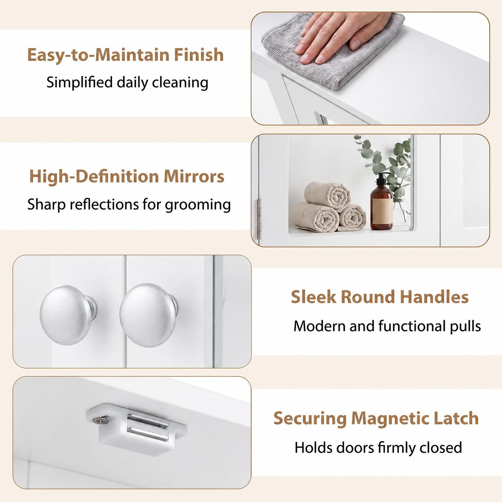 GIANTEX Moderno Armadietto da Bagno con Specchio (Bianco) | Mensola Regolabile e Scomparto Aperto, Mobile Salvaspazio per Bagno, Soggiorno, Ingresso