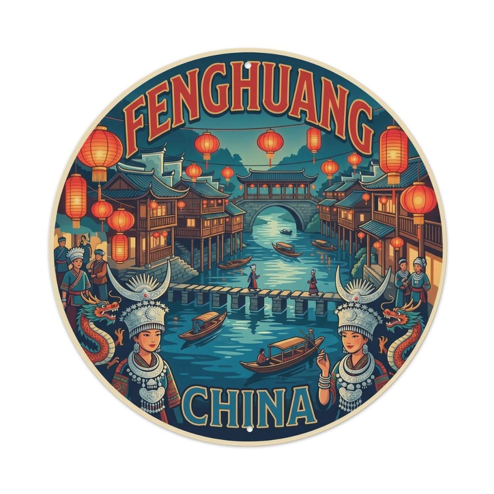 Retro China Fenghuang Ancient City Landmark Travel Metal Tin Sign