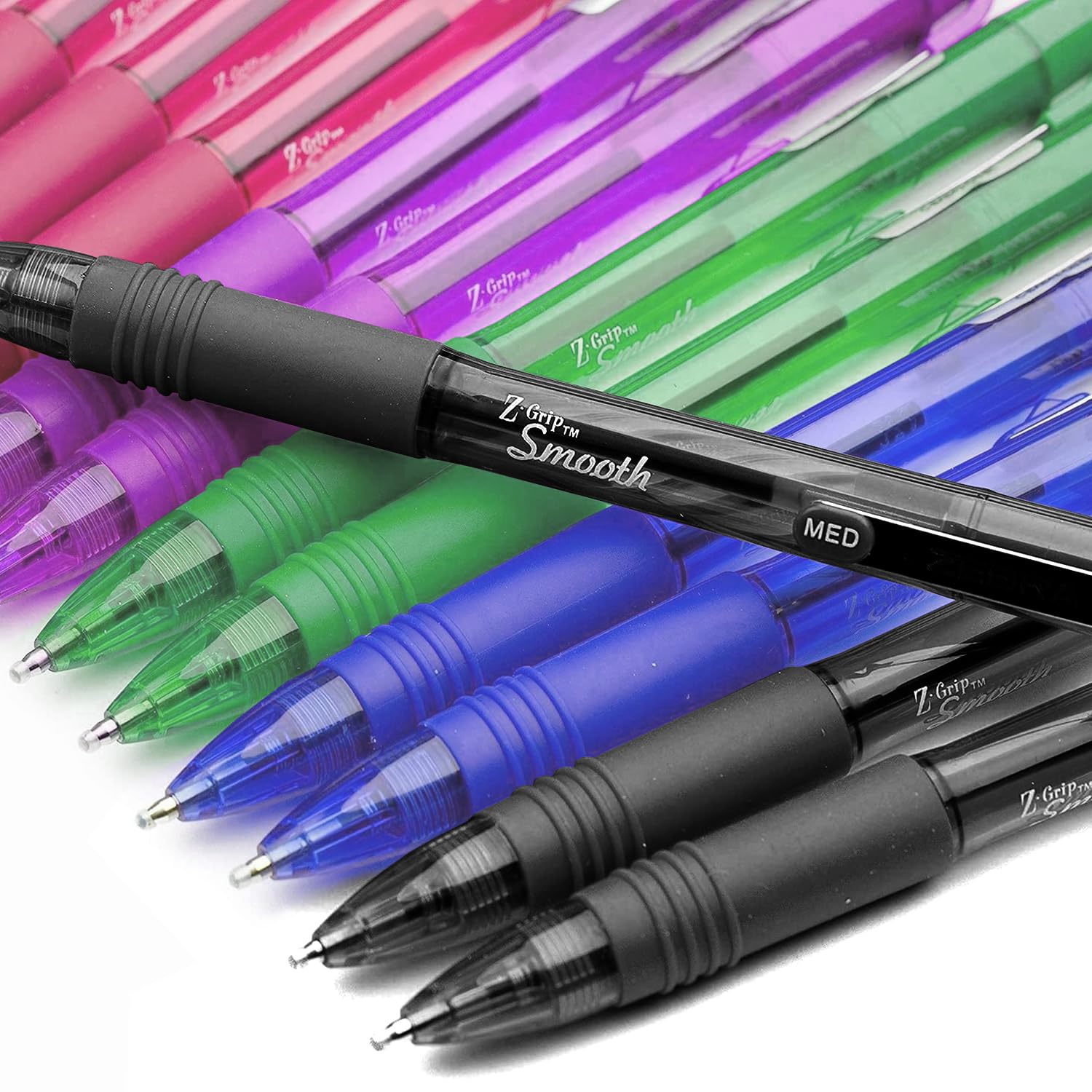 Zebra Z-Grip Smooth - Retractable Ballpoint Pen - Economy Pack Of 20 - Black, Blue, Green, Pink & Violet