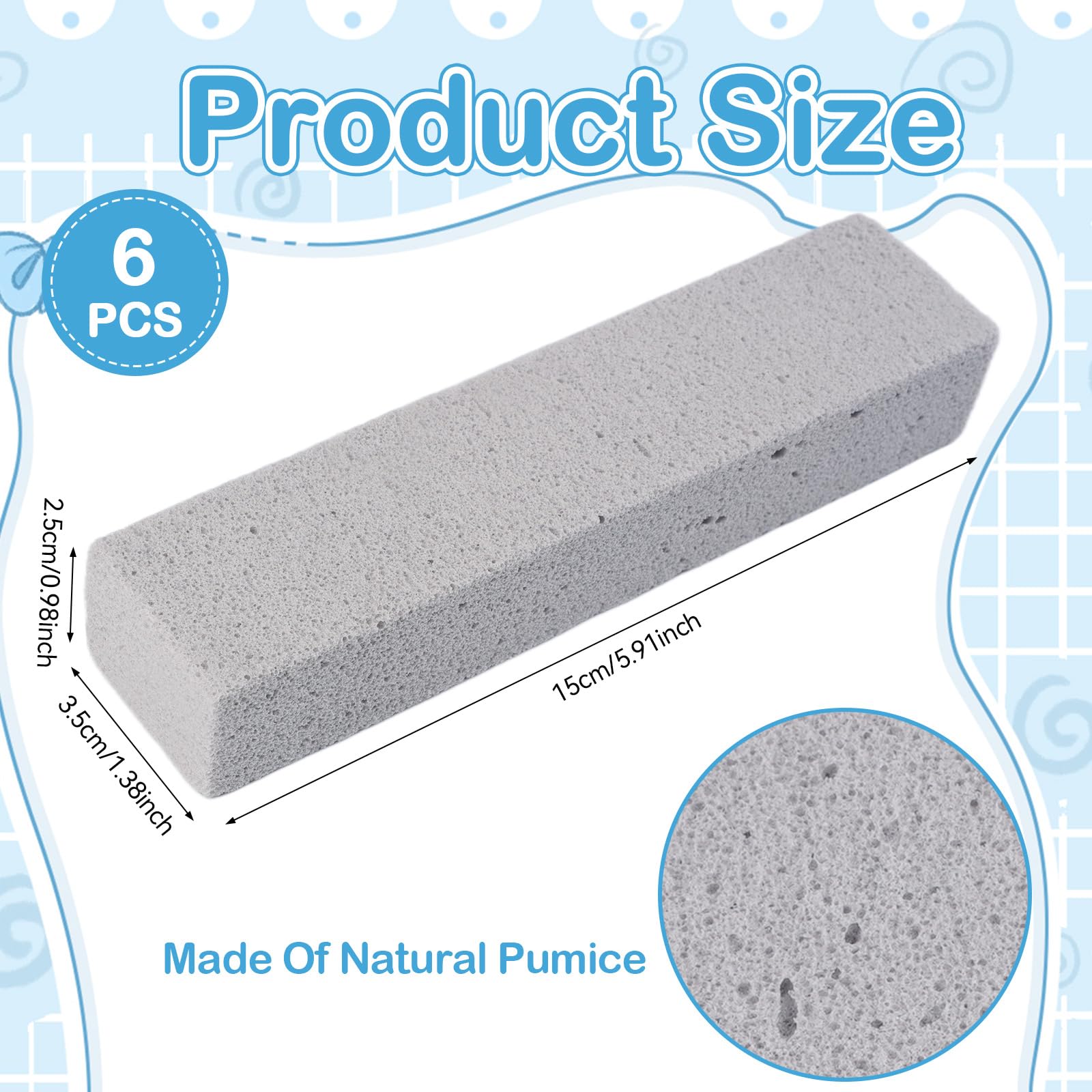 6 Piezas Bloque para Limpieza de WC, Limpieza Piedra Pomez, Bloque de Piedra Pómez para Inodoro Uso Doméstico, Bloques de Piedras Pómezs para Aseo, Lavabo, Ducha, Bañeras, Cocina, Cuidado los Pies