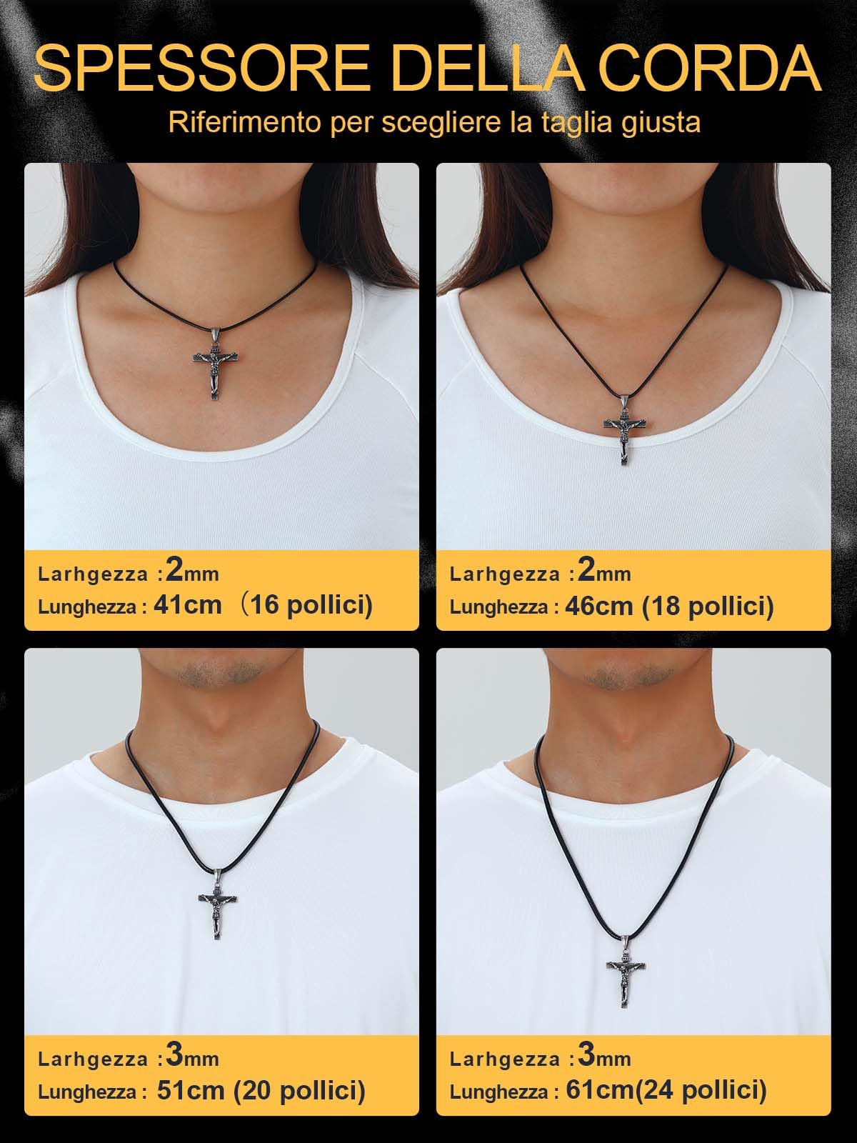 U7 Collana Uomo Caucciù Larg.2/3mm Lungh.41-76cm Marrone Nero | Stile collana uomo pelle,cordino per collane, chiusura acciaio inox, impermeabile e ipoallergenica, accessorio estivo