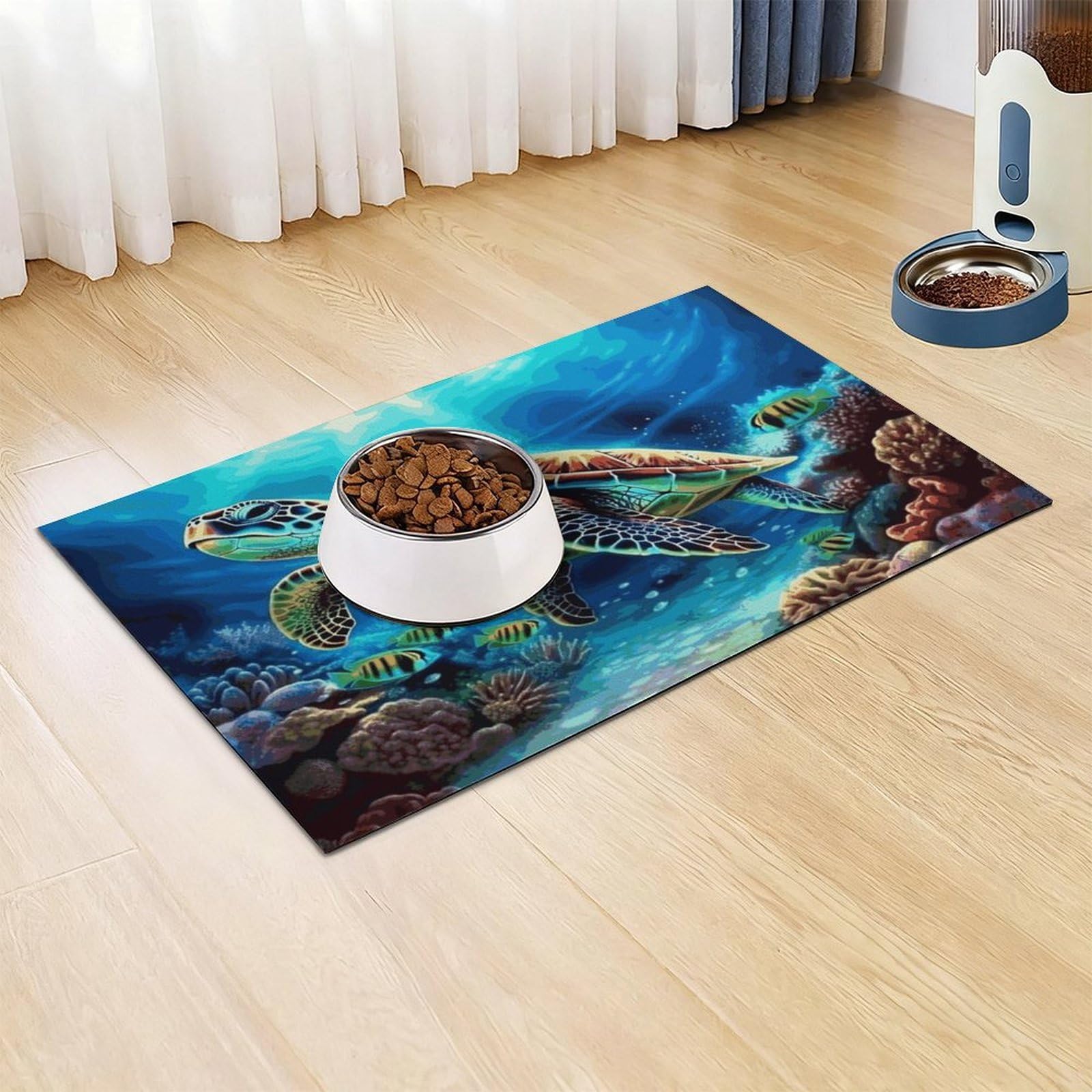 Tapis de nourriture pour chat avec motif tortues de mer - Antidérapant - Facile à nettoyer pour la nourriture et l'eau - 43,2 x 76,2 cm