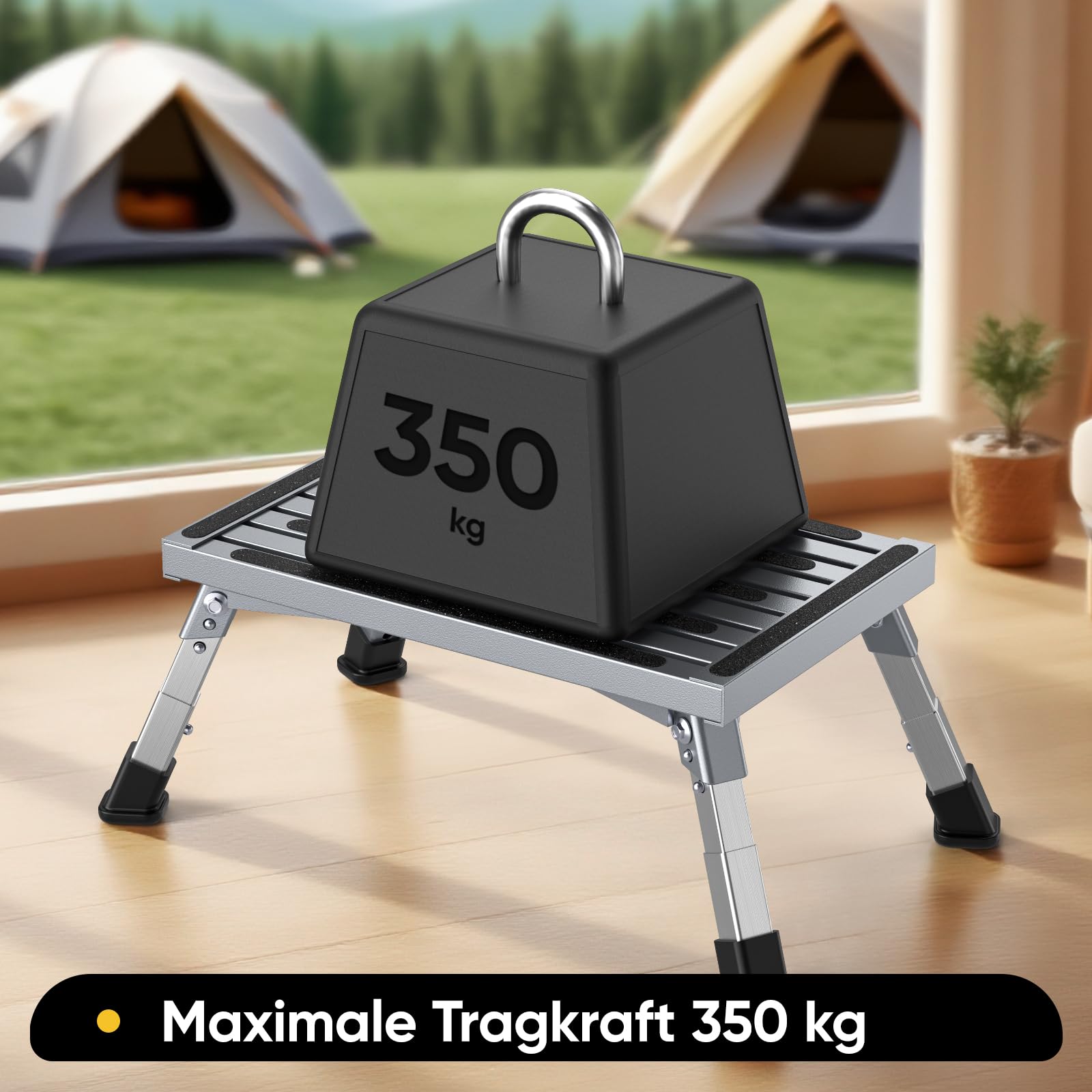 Aluminium Tritthocker Klappbar mit 350 kg Traglast & 4-stufige Höhenverstellung18-24 cm