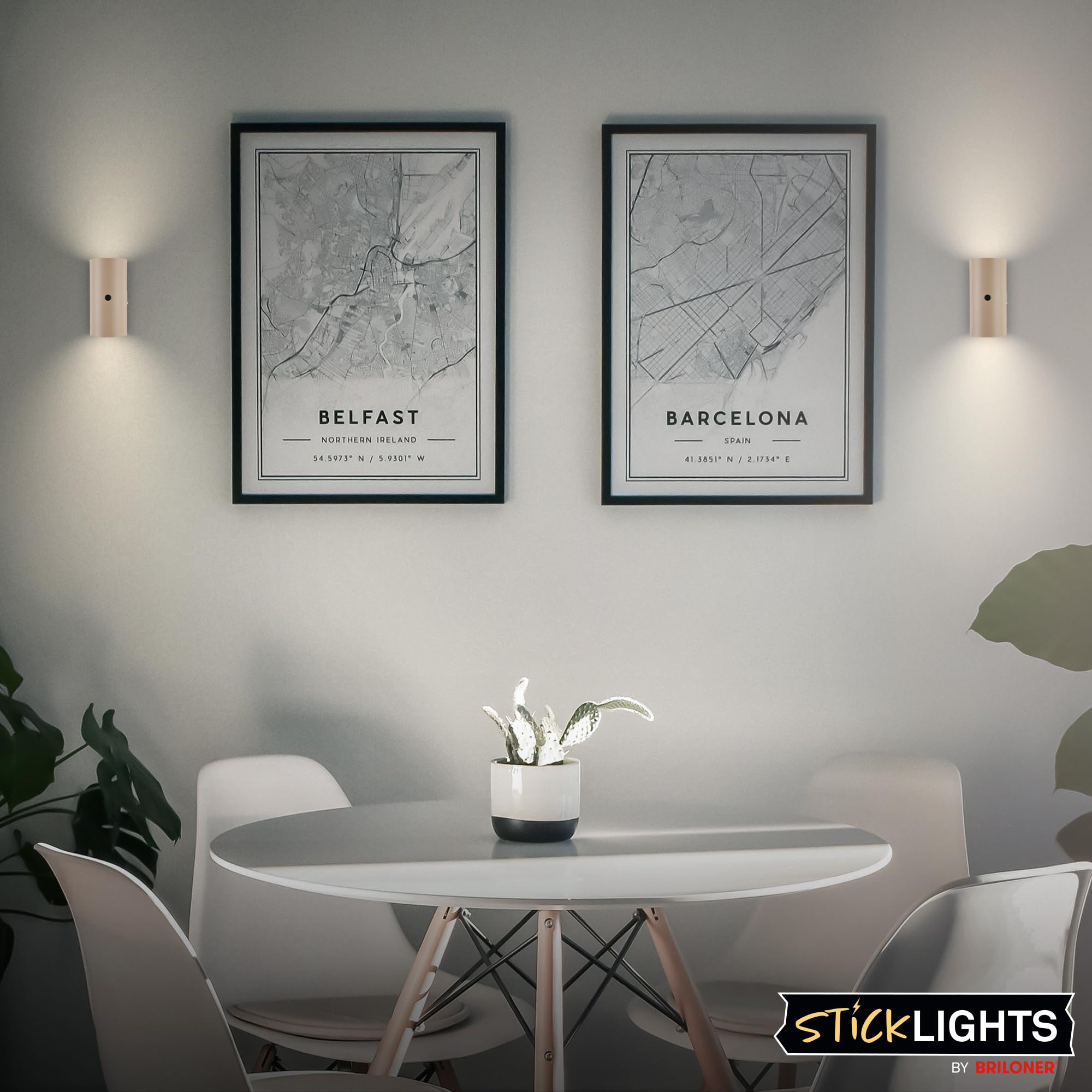 BRILONER Sticklights - LED Wandleuchte ohne Stromanschluss und ohne Bohren mit Akku, Touch, dimmbar, warmweißes Licht, Wandlampe zum Kleben, Leselampe, Wohnzimmerlampe, Flurlampe, 6,1x12 cm, Beige