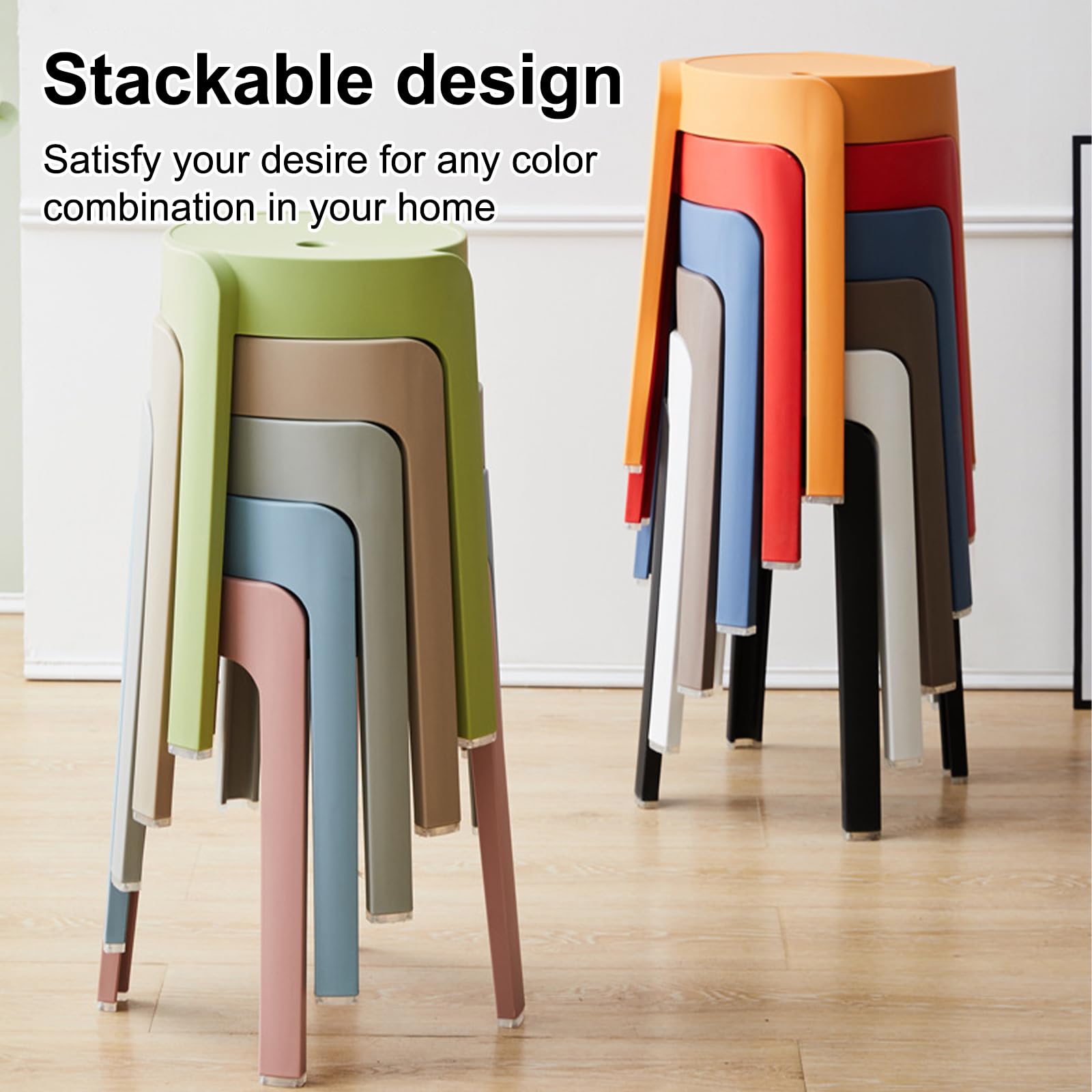 Taburetes de Bar de plástico apilables | Juego de 5 resistentes para cocina y baño, antideslizante, 5 colores