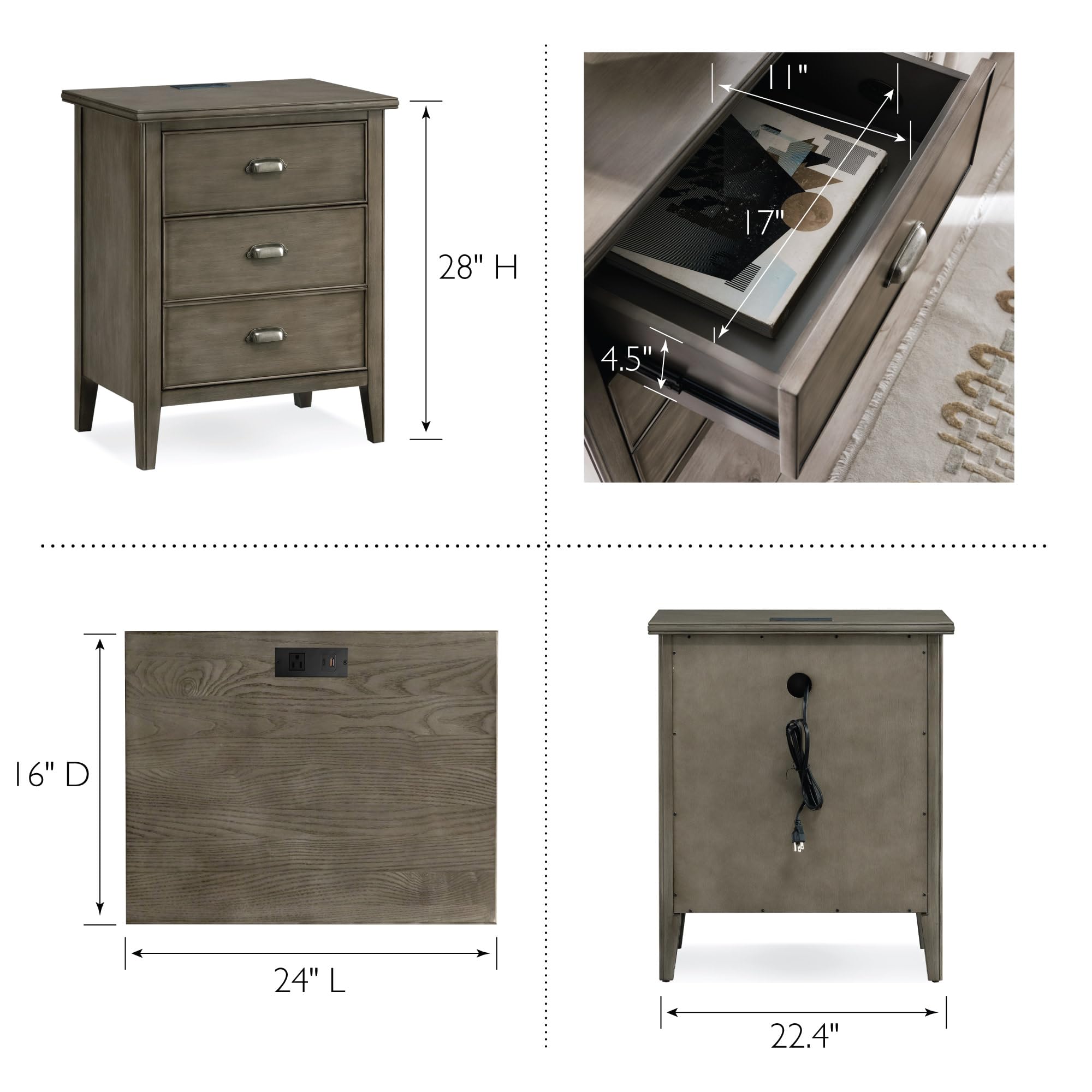 Leick Home Laurent-Comodino, Confezione da 2, Colore: Grigio Fumo, Legno