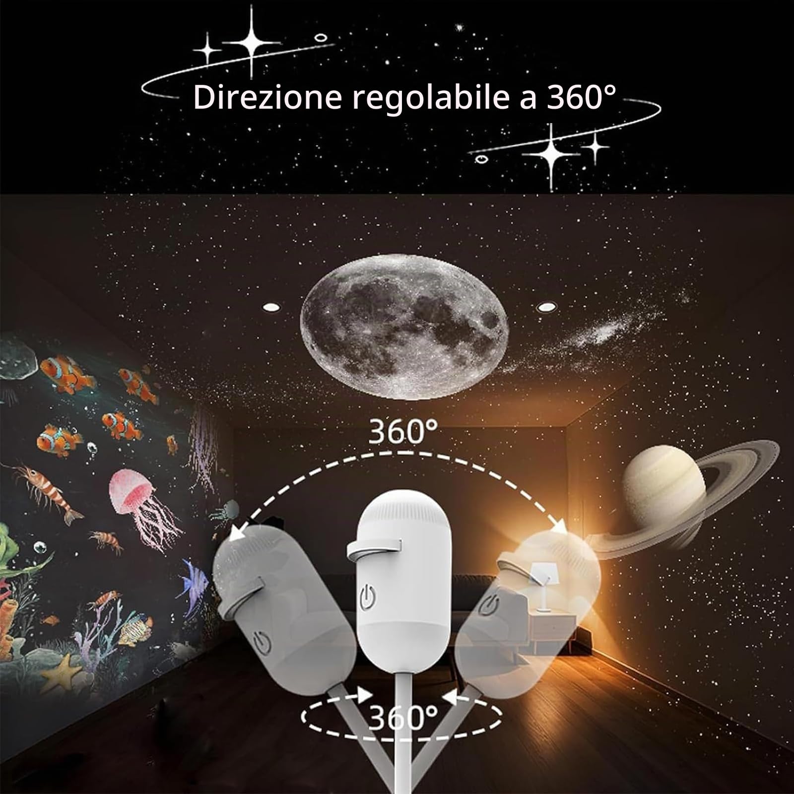 Proiettore Galassia 2 in 1 Luce Notturna con Pellicole di Proiezione Scorrevoli, Luce Notturna Galaxy-Soffitto Via Lattea Illuminazione d'atmosfera, Proiettore Cielo Stellato Regolabile (F-24)