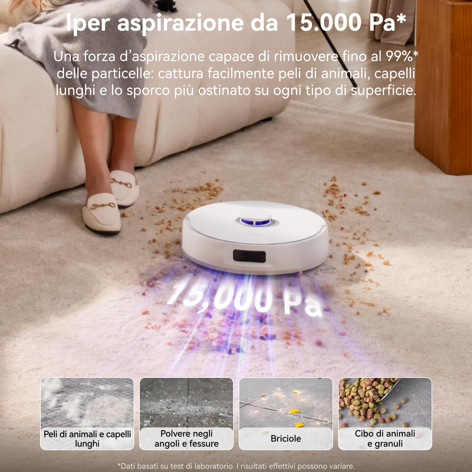 NARWAL Freo Z10 Robot Aspirapolvere e Lavapavimenti con Sistema Anti-Groviglio, 15.000Pa, Lavaggio 75°C, Asciugatura, Sollevamento Auto, Autosvuotamento, Evita Ostacoli, per Peli Animali
