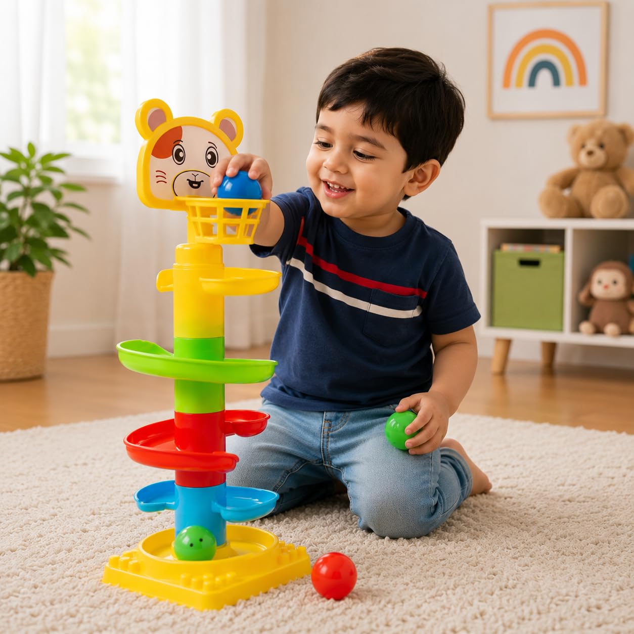 Colorful Ball Drop Tower Toy for Toddlers, Spiral Ball Run, Fine Motor Skills and Hand-Eye Coordination, Durable Non-Toxic Plastic