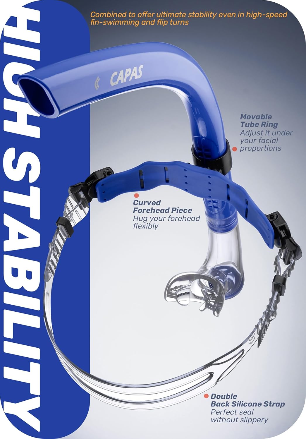 CAPAS Swim Training Fins+CAPAS Training Swim Snorkel for Lap Swimming, Blue, Fins Size XXL (US Male 11.5-13 US Female 12.5-14)