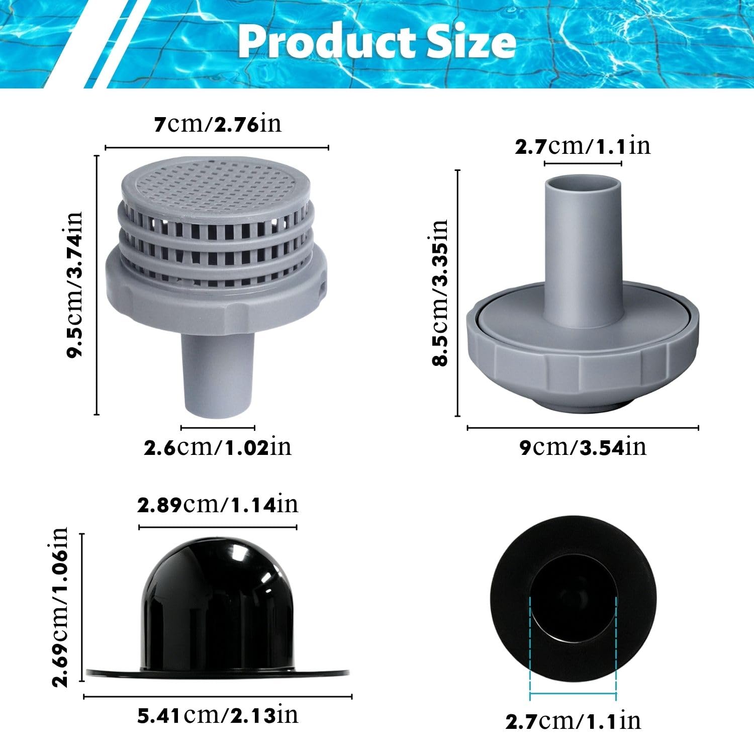 Juego de conexión de filtro de piscina para piscina, juego de conexión de 32 mm con boquilla de entrada, boquilla de salida y 2 tapones para piscina, conexión con rosca interior, piezas de repuesto