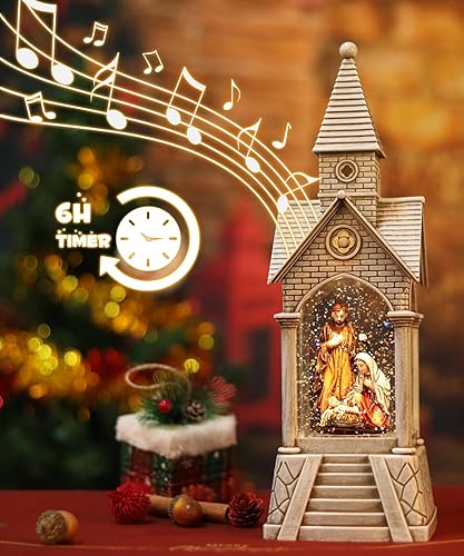 Miniatura 2 de Globo de nieve musical de Navidad, belén con regalos cristianos, linterna de globo de nieve de Navidad con temporizador de 6 horas, linterna