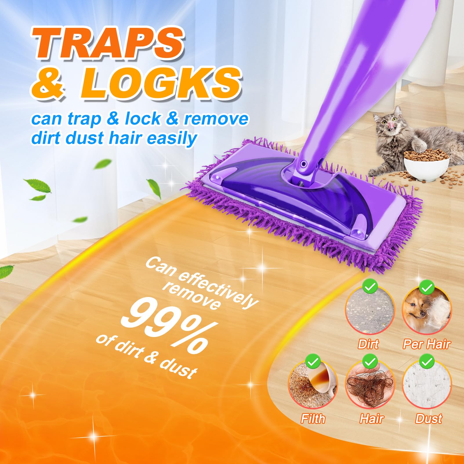 Paquete de 6 almohadillas húmedas para Swiffer WetJet, lavables y reutilizables para limpieza de suelos de madera dura, morado (mopa no incluida)