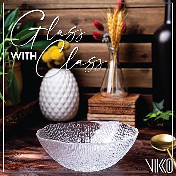 Vikko Soup Bowls, 6.25 Inch Salad Bowls, Glass Soup Bowls, Elegant Textured Glass Bowls, Set of 4, Dishwasher Safe