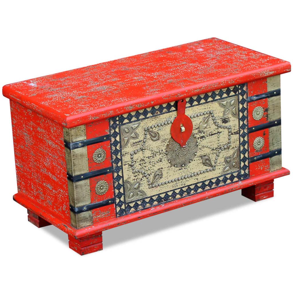 Baúl de almacenamiento de madera de mango rojo, 80 x 40 x 45 cm