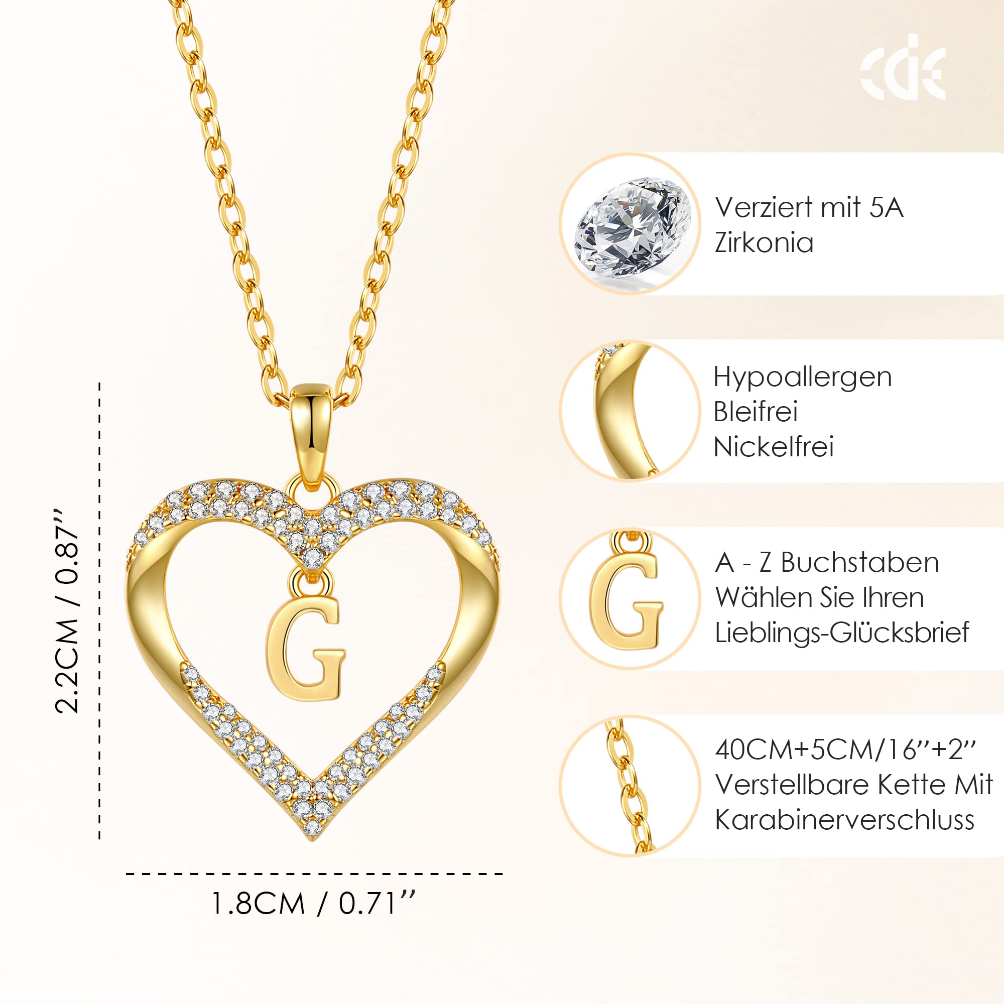 CDE Collana da donna placcata in oro 18 carati, con ciondolo a forma di cuore iniziale, per donna, A-Z, personalizzata, regalo di compleanno per adolescenti, ragazze, donne, fidanzate, San Valentino,