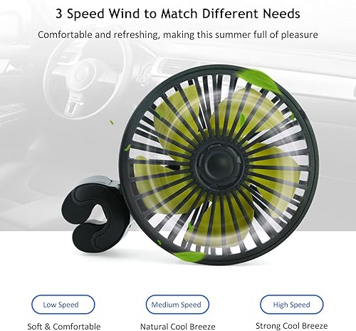 Miniatura 2 de Ventilador de coche alimentado por USB, ventilador portátil de refrigeración de coche de 3 velocidades, viento fuerte, ventilador de circulación de