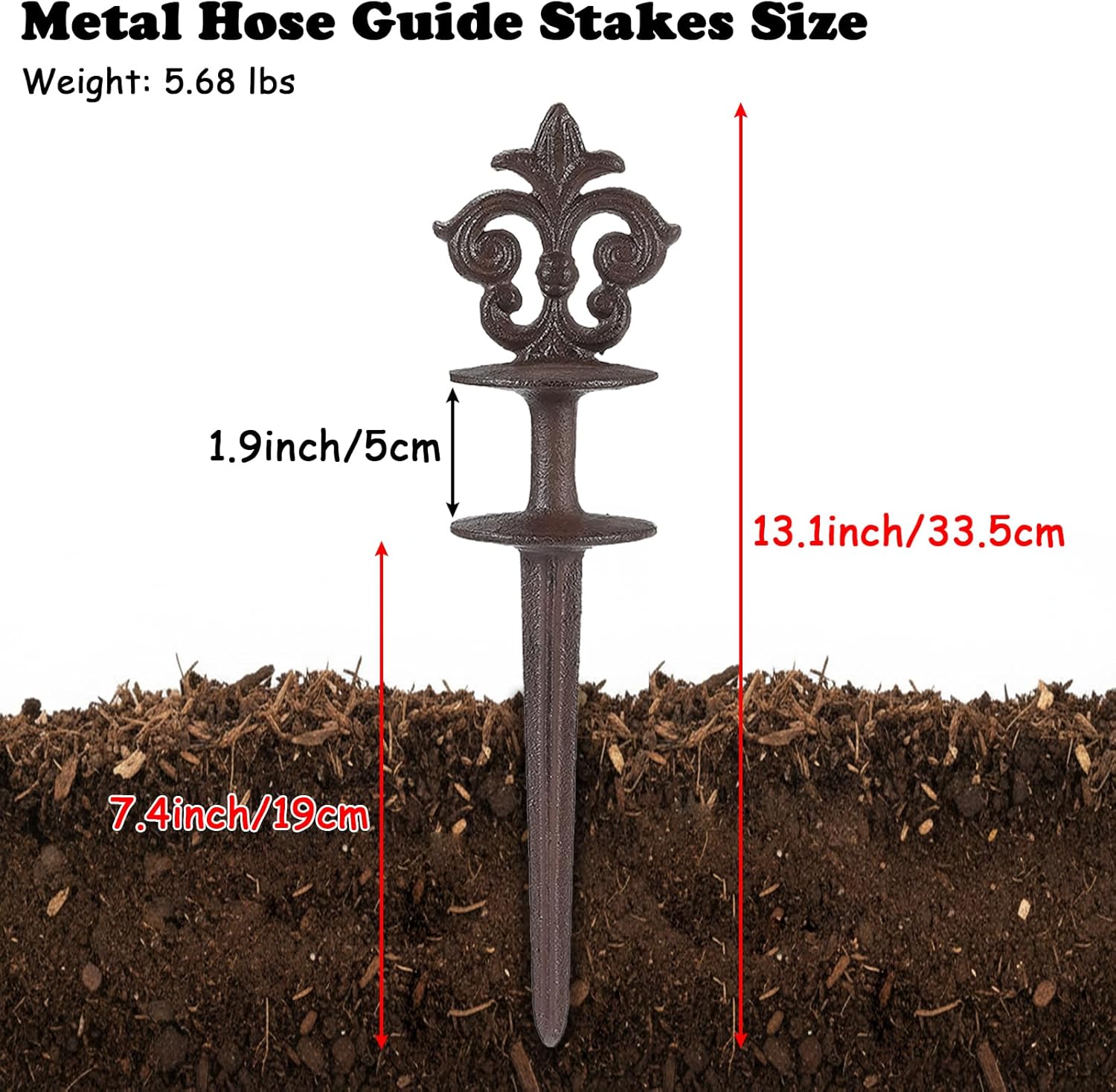 Cast Iron Hose Guide Stakes, Set of 3 Vintage Brown Metal Decorative Hose Guides Spike for Lawn Garden Yard