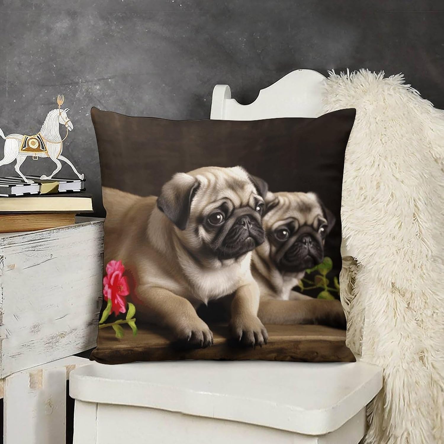 Puppys Pug Throw Pillow Covers 20 "x20